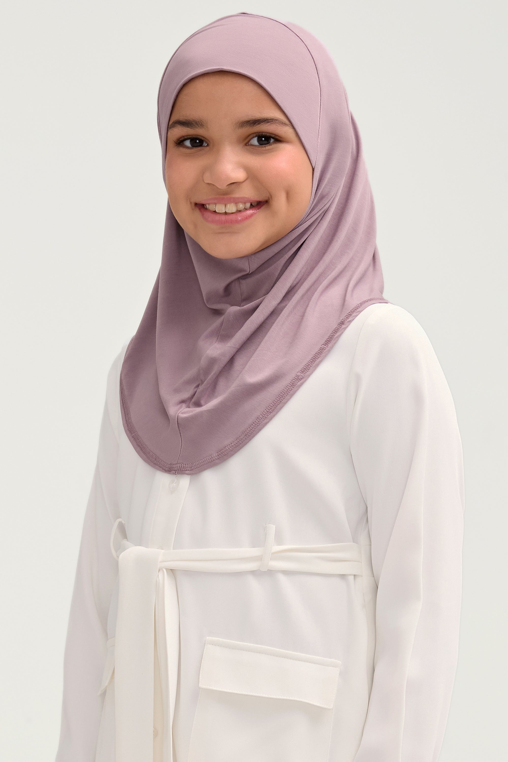 Amira Hijab Instantané en Jersey de Bambou - Mauve Colombe (Fille) Hijabs Modeen