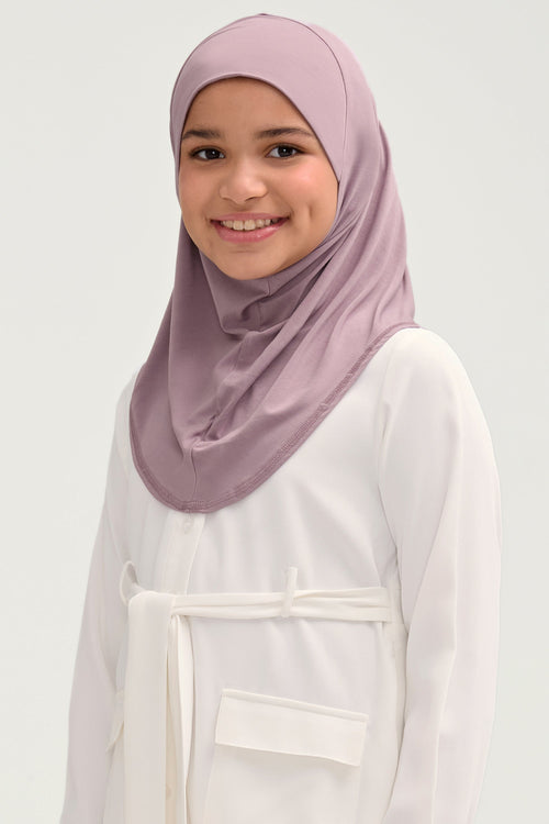 Amira Hijab Instantané en Jersey de Bambou - Mauve Colombe (Fille) Hijabs Modeen