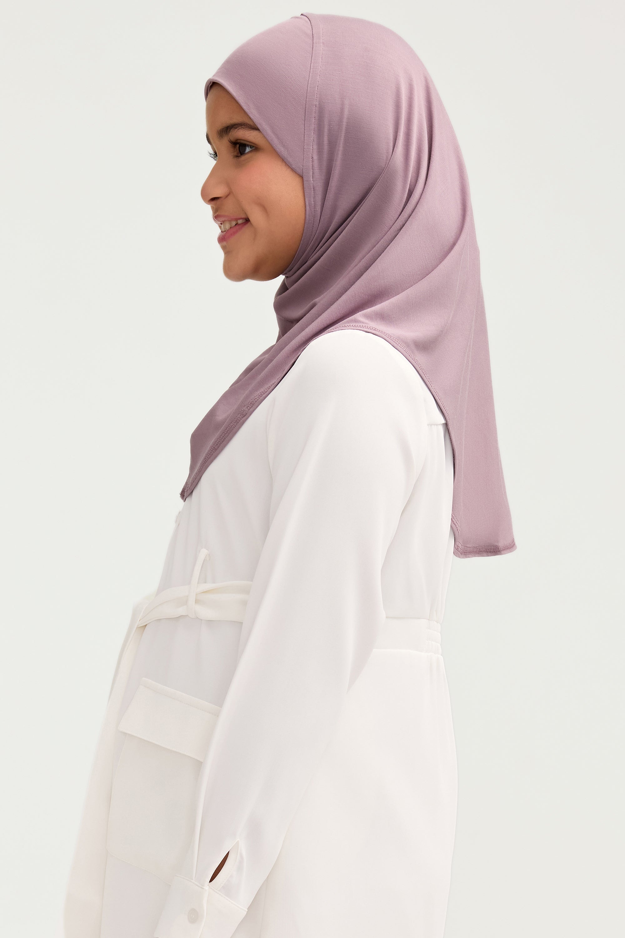 Amira Hijab Instantané en Jersey de Bambou - Mauve Colombe (Fille) Hijabs Modeen