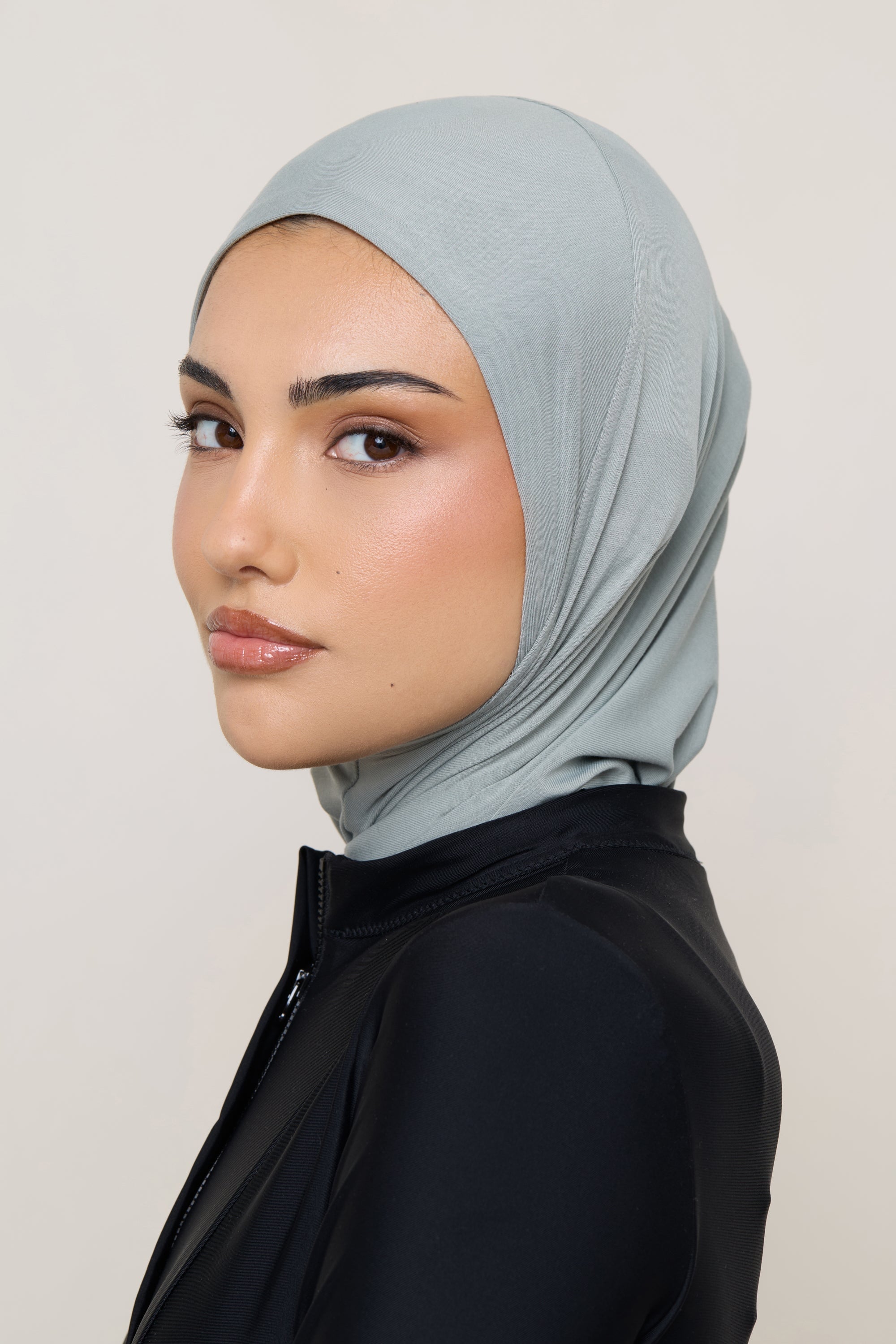 Amira Hijab Instantané en Jersey de Bambou - Sauge Hijabs Modeen