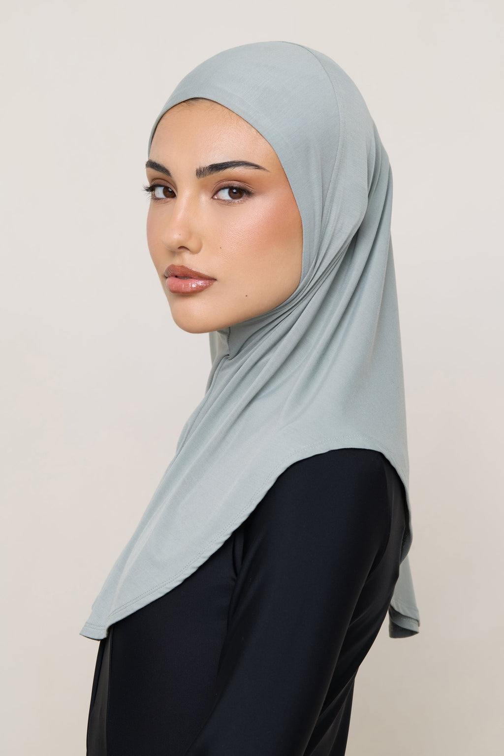 Amira Hijab Instantané en Jersey de Bambou - Sauge Hijabs Modeen