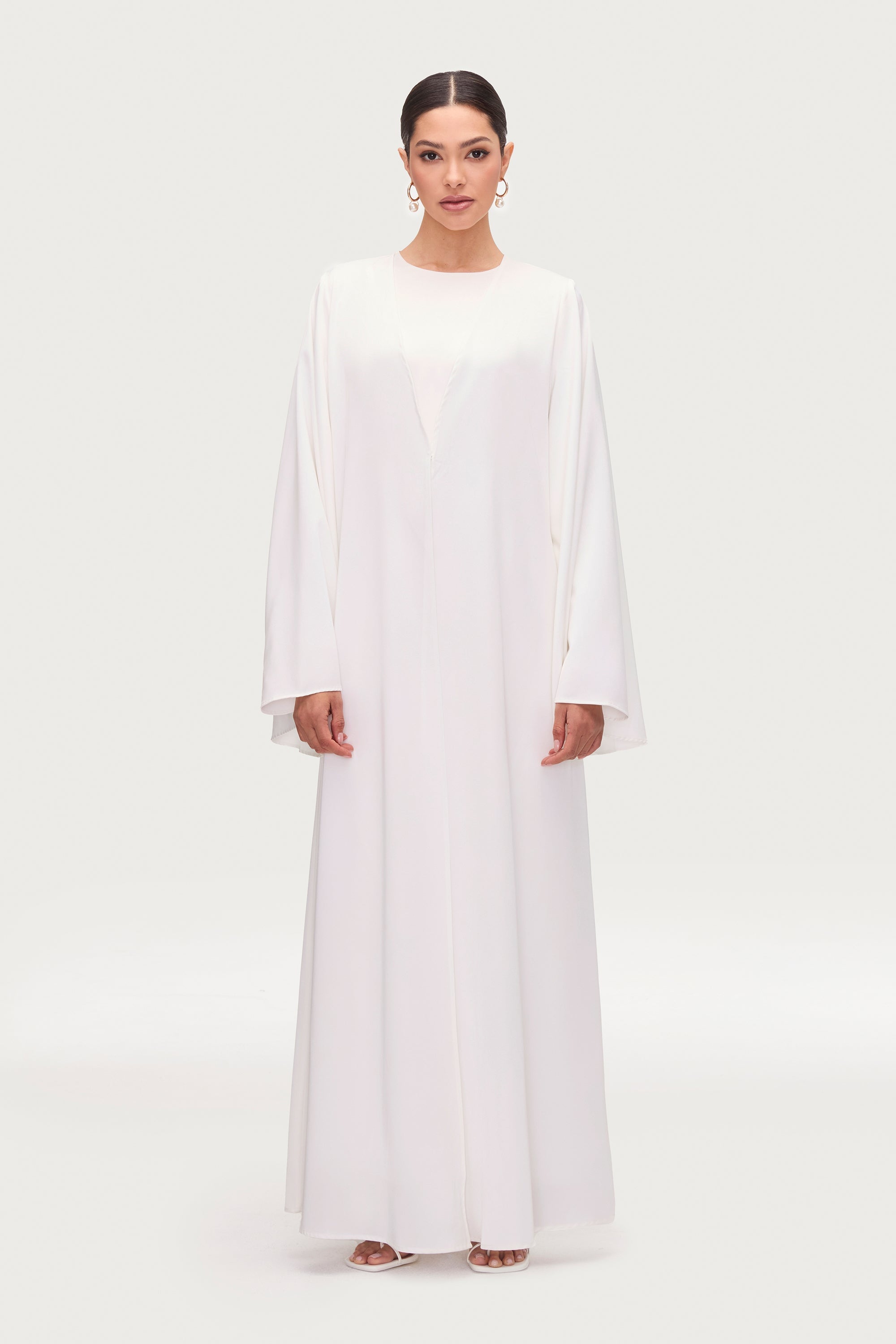Arwa Abaya Ouverte à Manches Évasées - Blanc Abayas Modeen