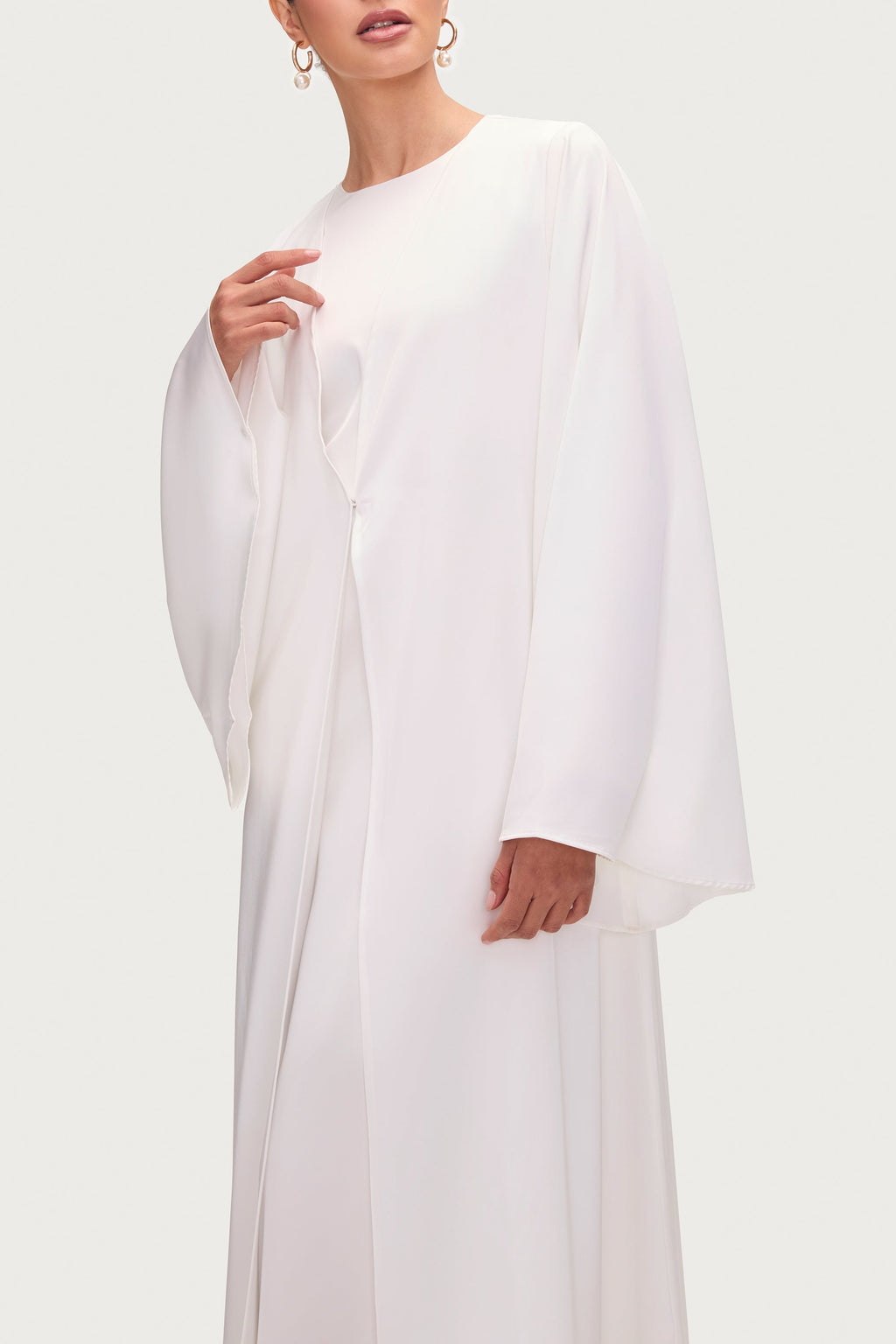Arwa Abaya Ouverte à Manches Évasées - Blanc Abayas Modeen