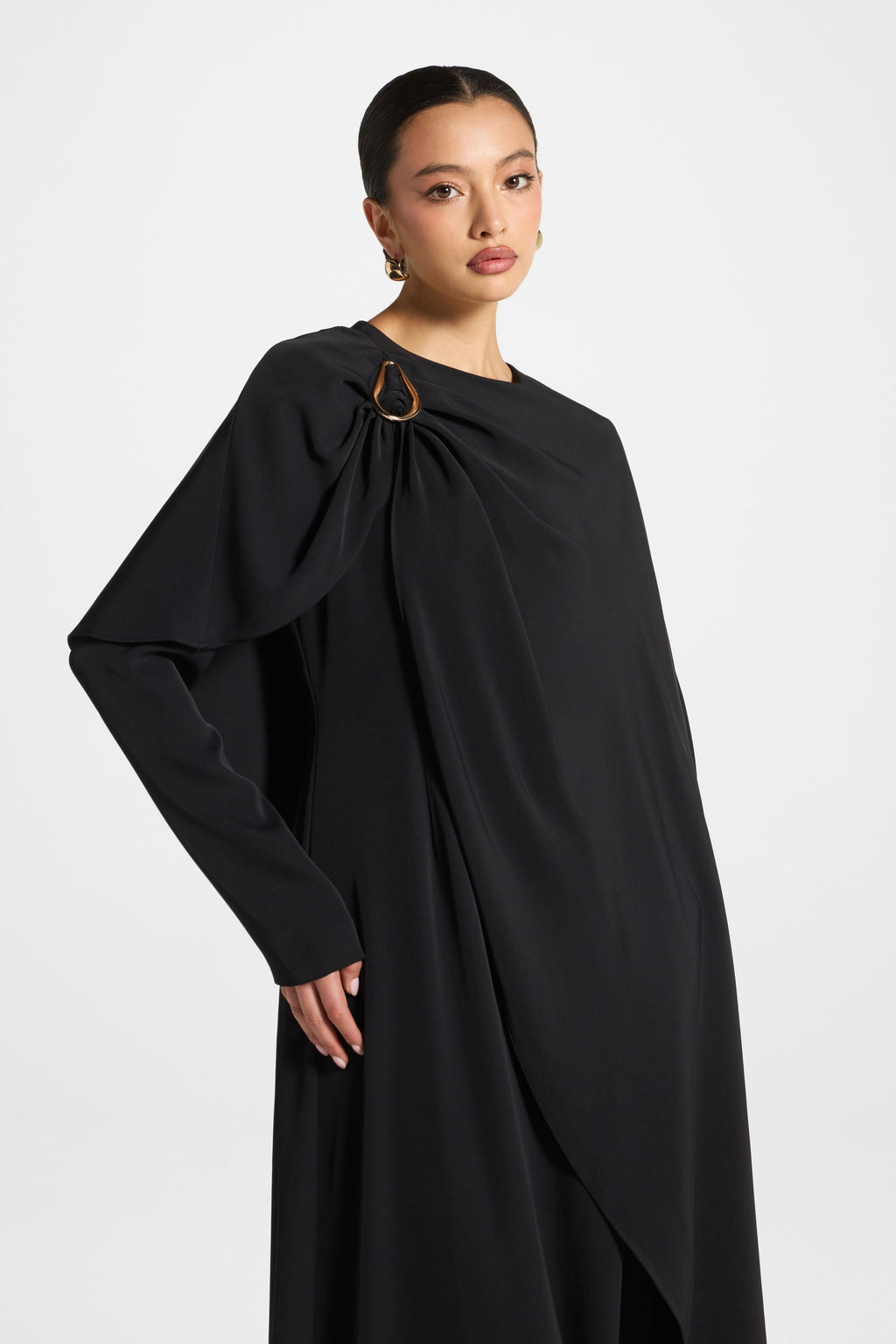 Robe Longue Asymétrique à Cape - Noir Abayas Modeen