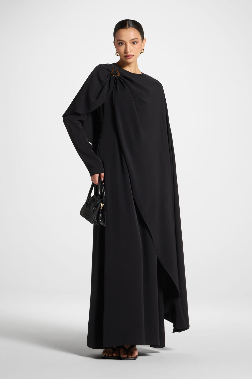 Robe Longue Asymétrique à Cape - Noir Abayas Modeen