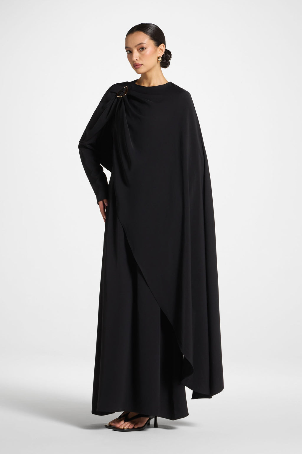 Robe Longue Asymétrique à Cape - Noir Abayas Modeen