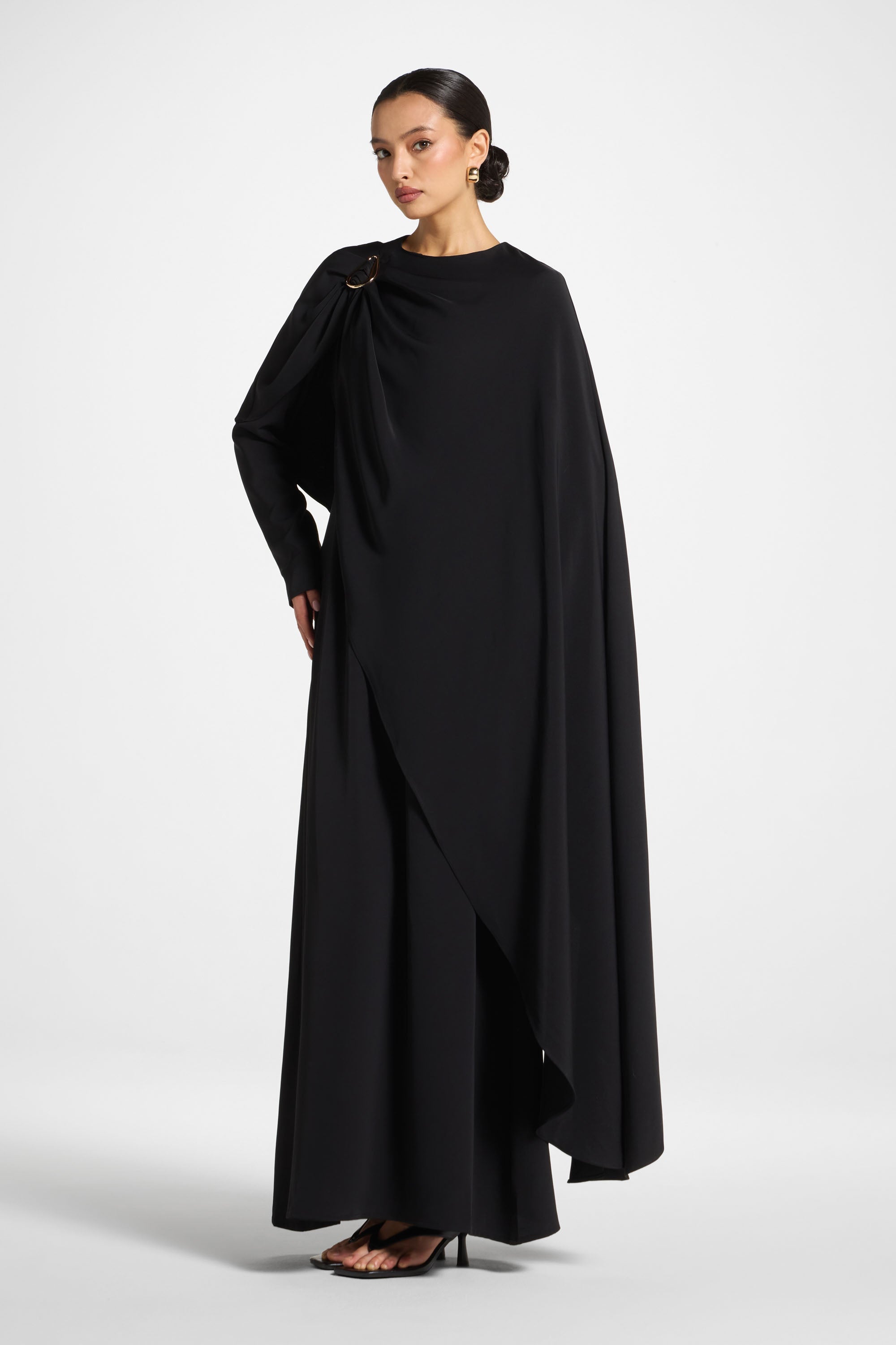 Robe Longue Asymétrique à Cape - Noir Abayas Modeen