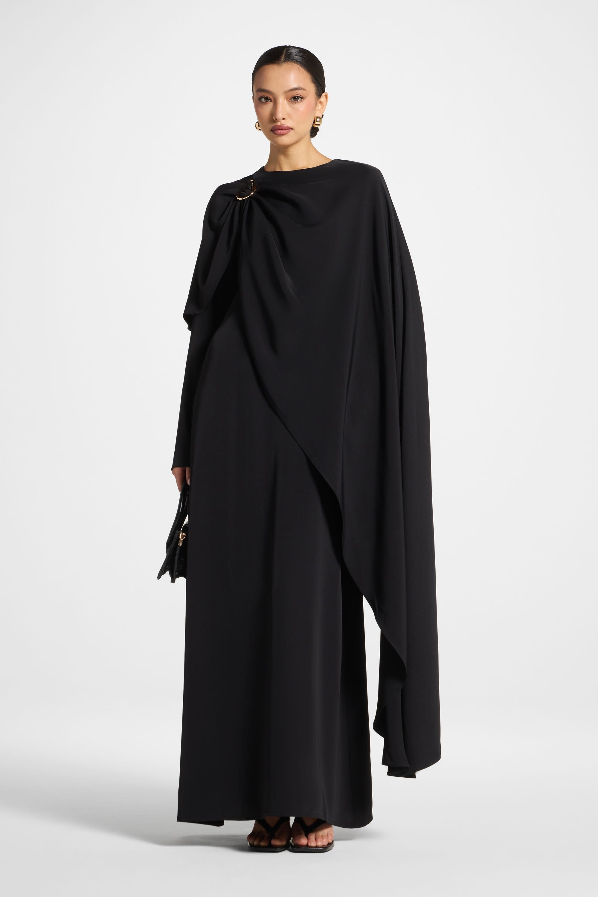 Robe Longue Asymétrique à Cape - Noir Abayas Modeen