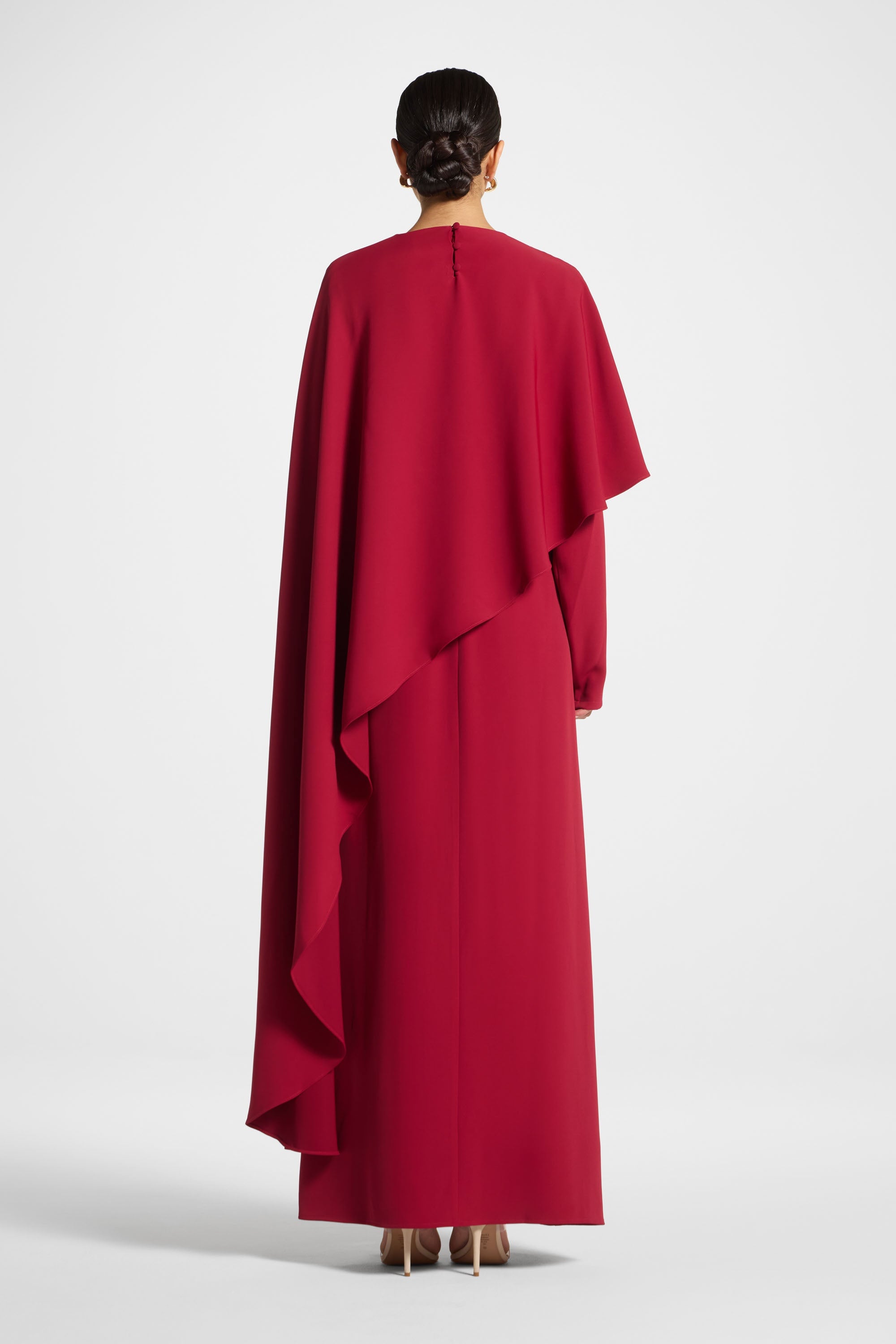 Robe Longue Asymétrique à Cape - Cerise Abayas Modeen