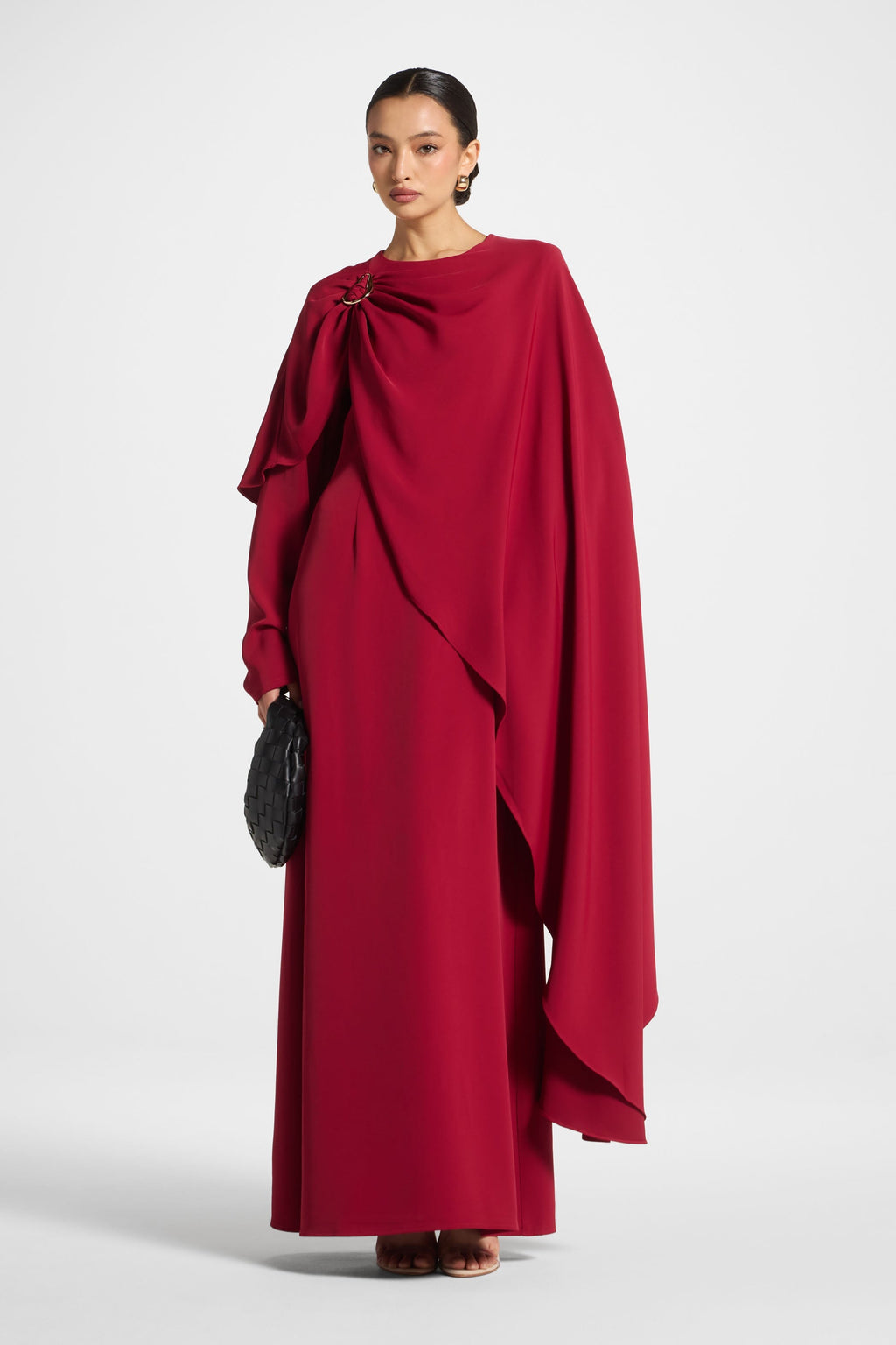 Robe Longue Asymétrique à Cape - Cerise Abayas Modeen