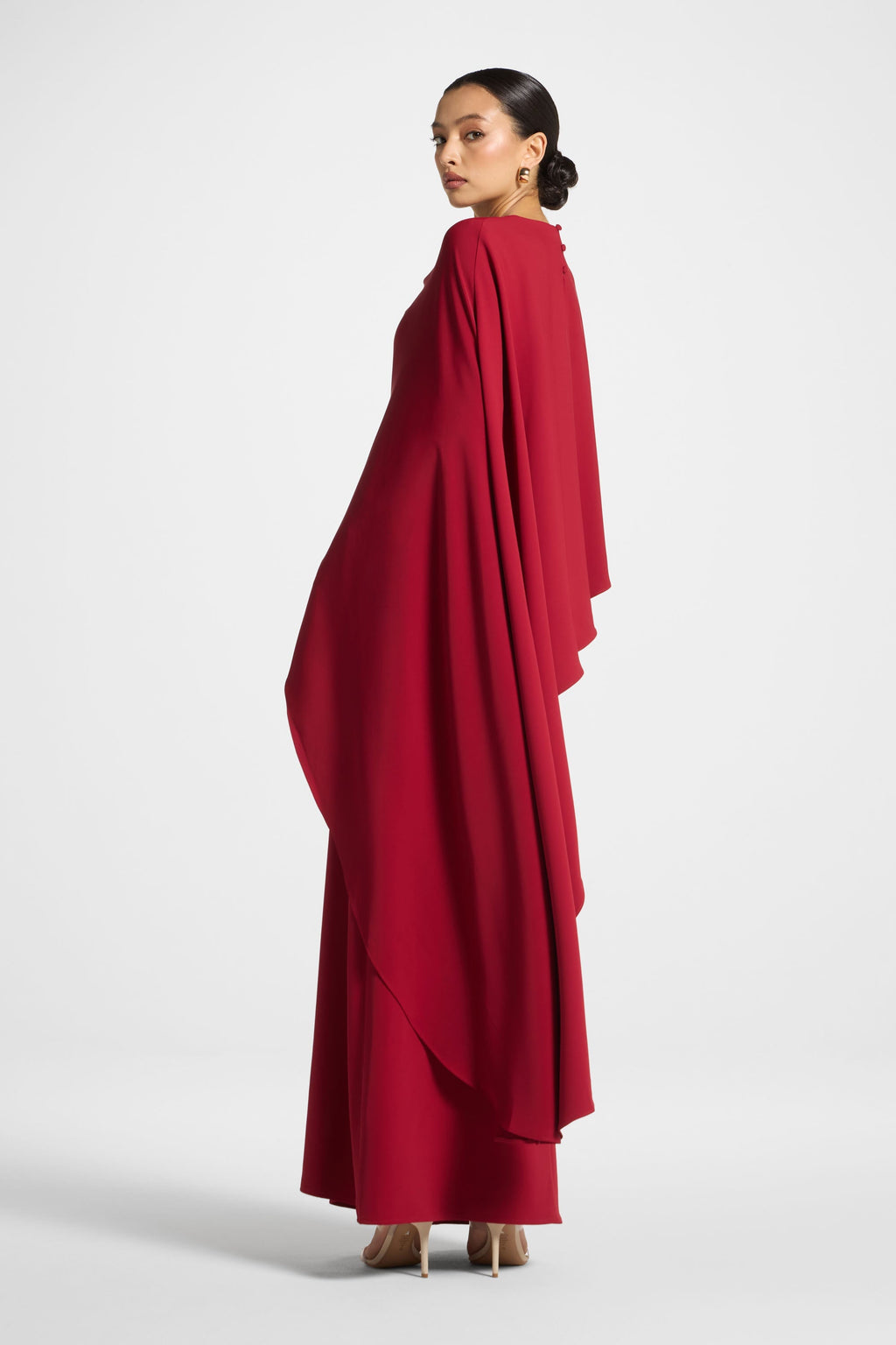 Robe Longue Asymétrique à Cape - Cerise Abayas Modeen