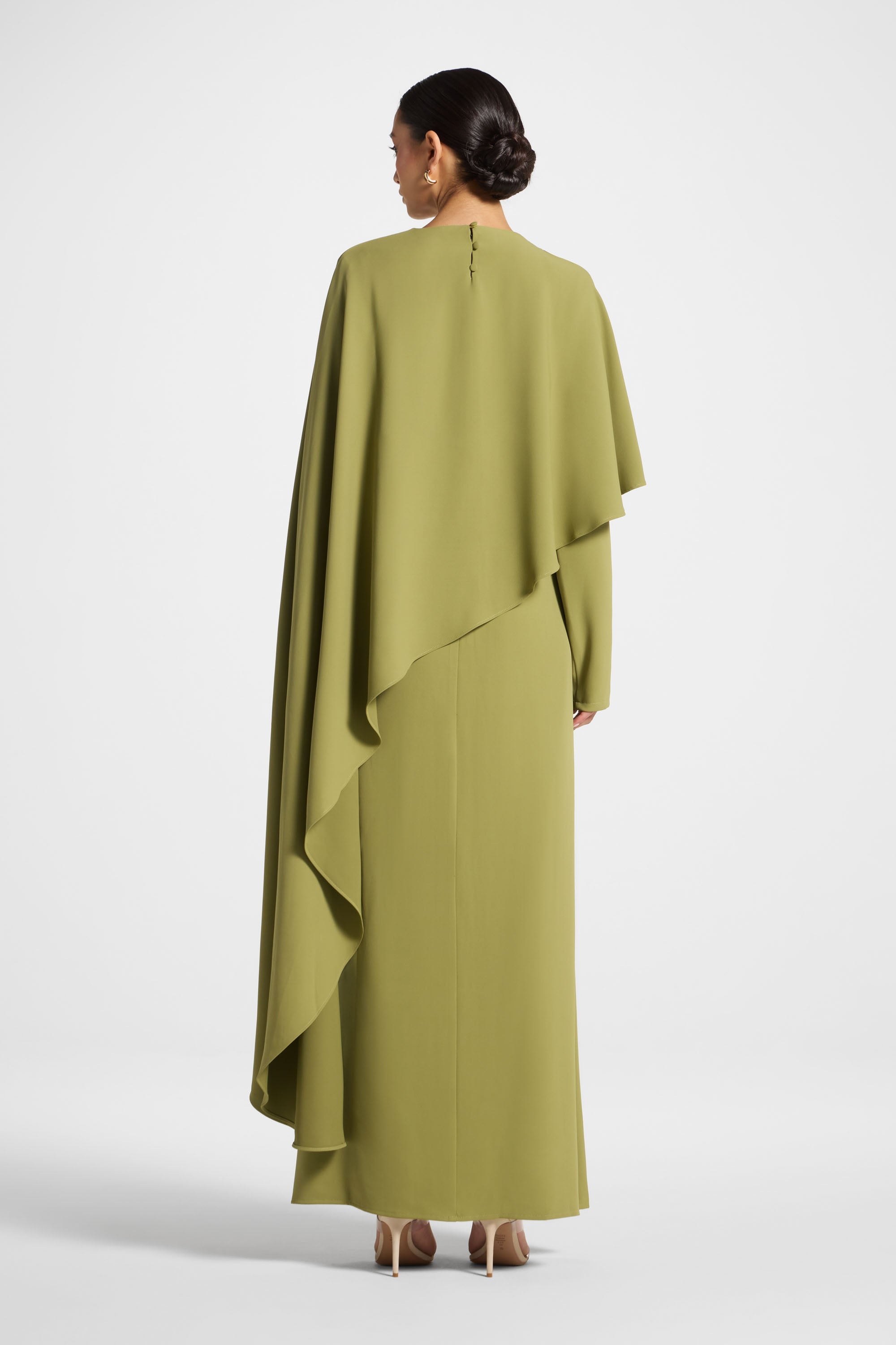 Robe Longue Asymétrique à Cape - Fougère Abayas Modeen