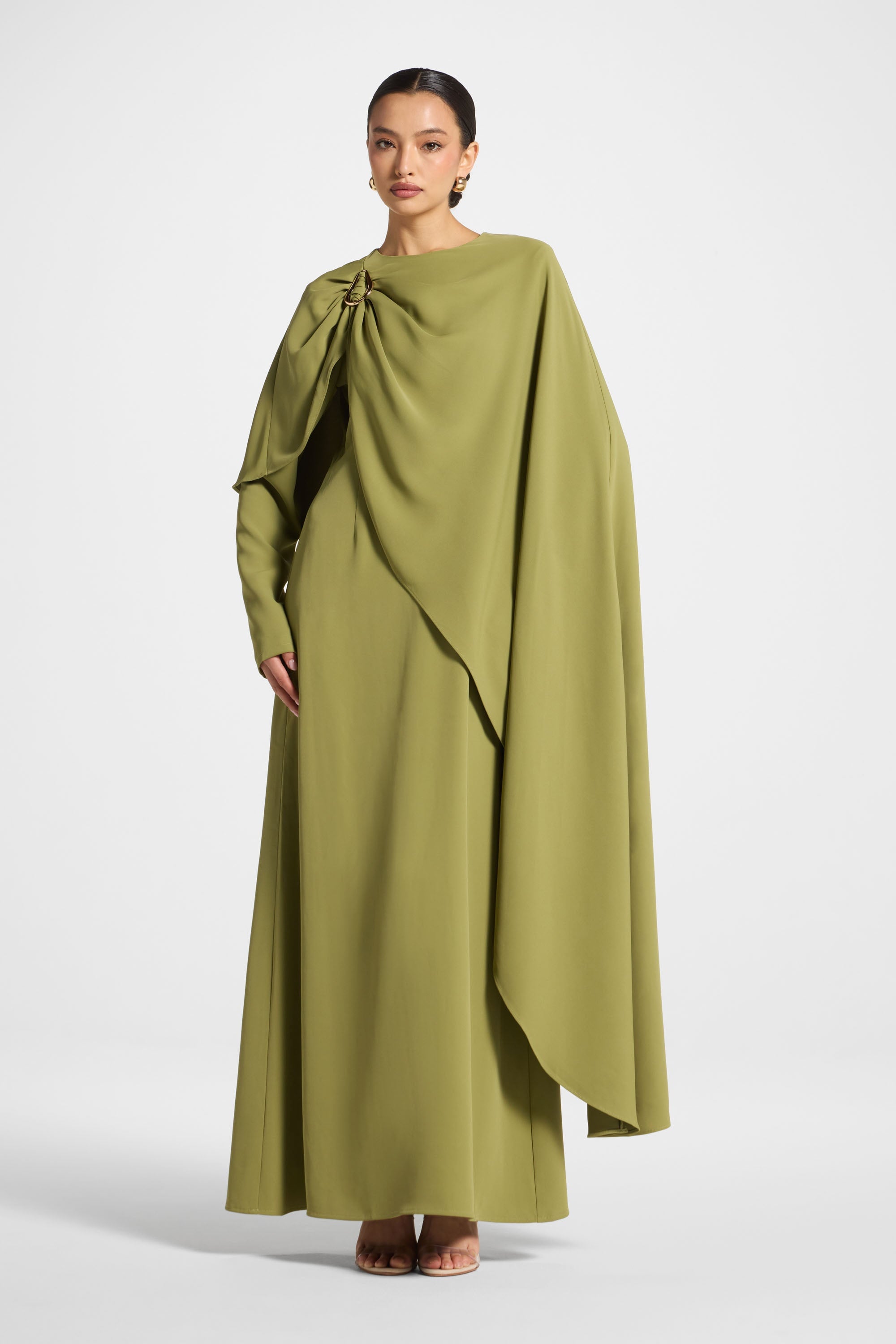 Robe Longue Asymétrique à Cape - Fougère Abayas Modeen