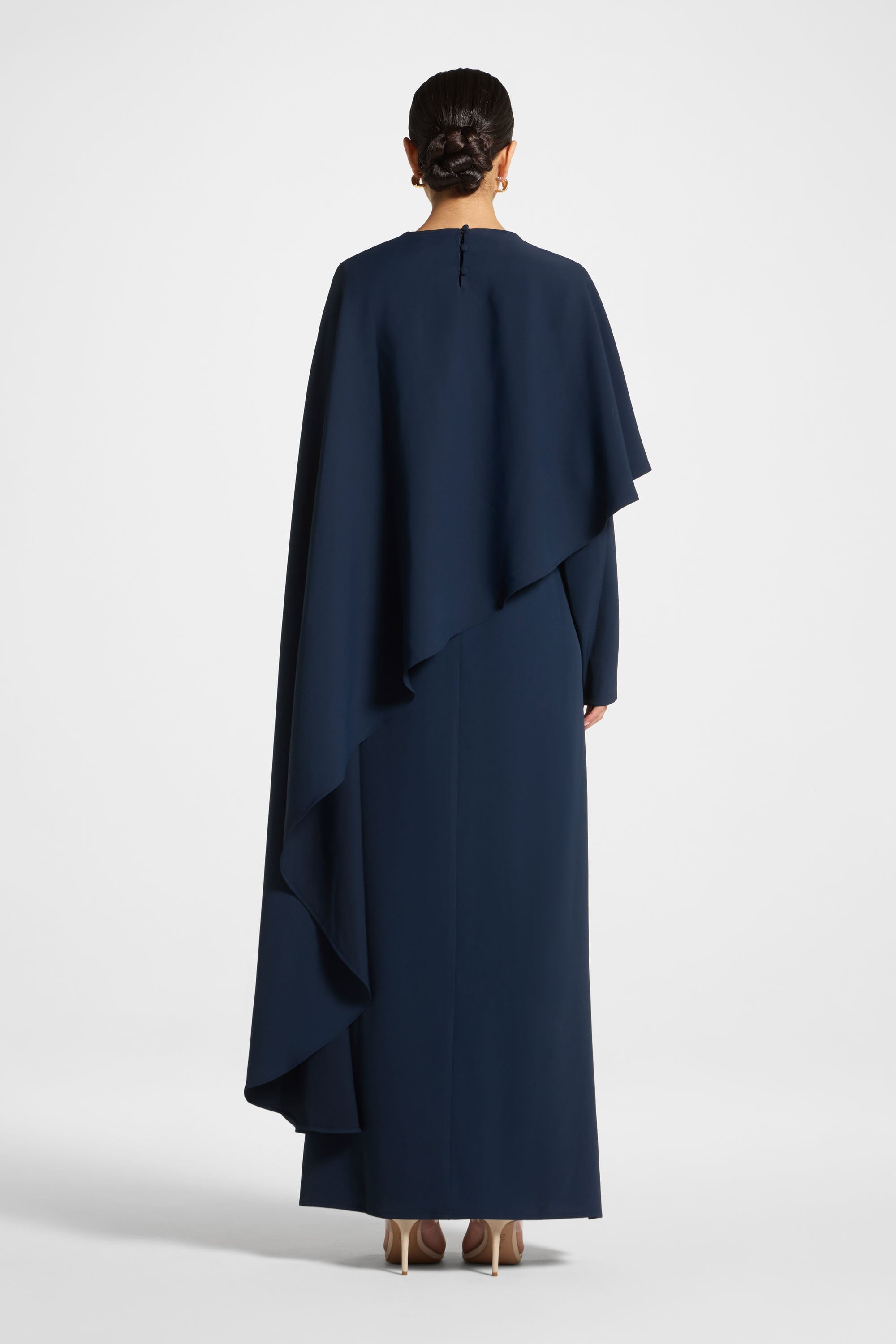 Robe Longue Asymétrique à Cape - Minuit Abayas Modeen