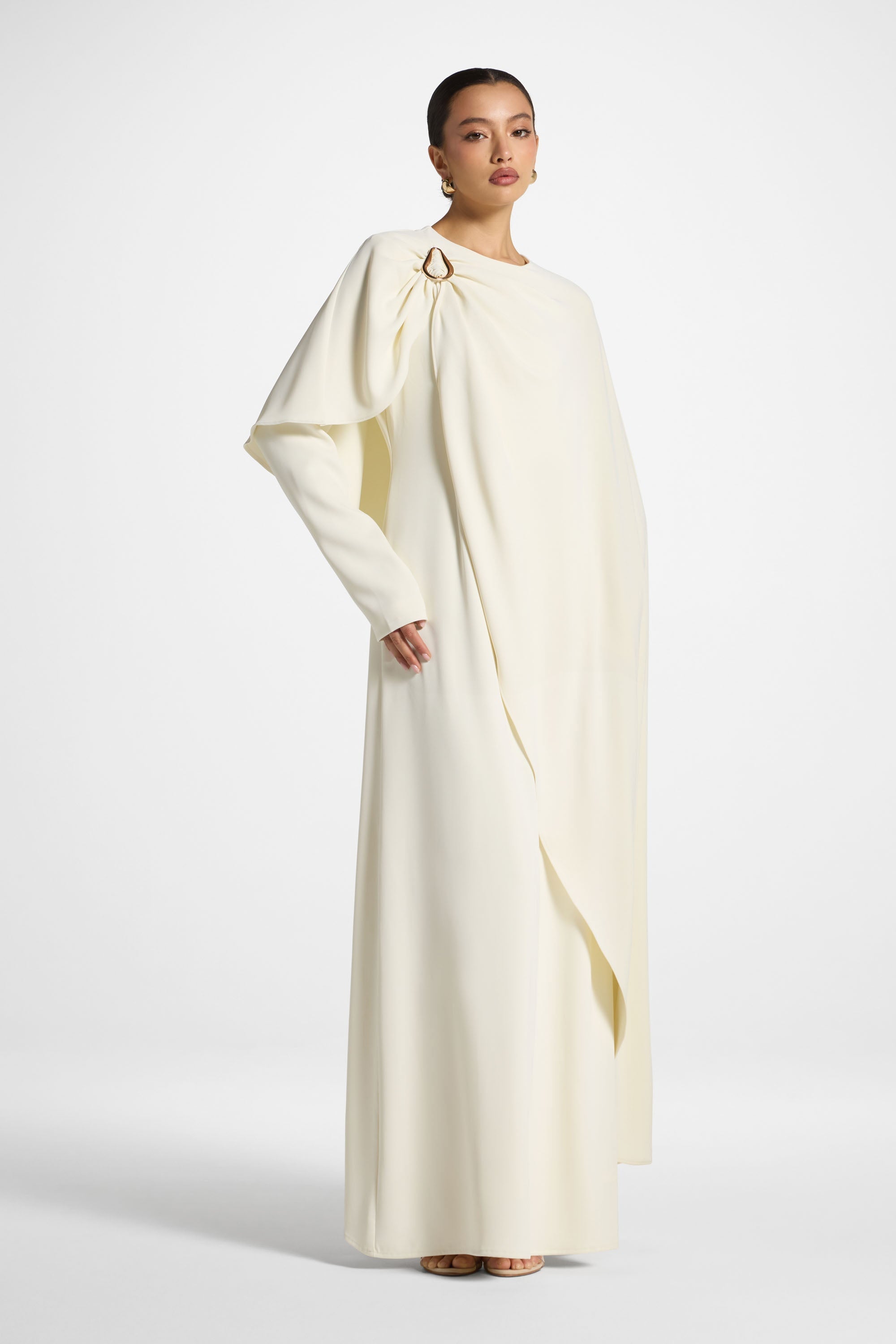 Robe Longue Asymétrique à Cape - Clair de Lune Abayas Modeen