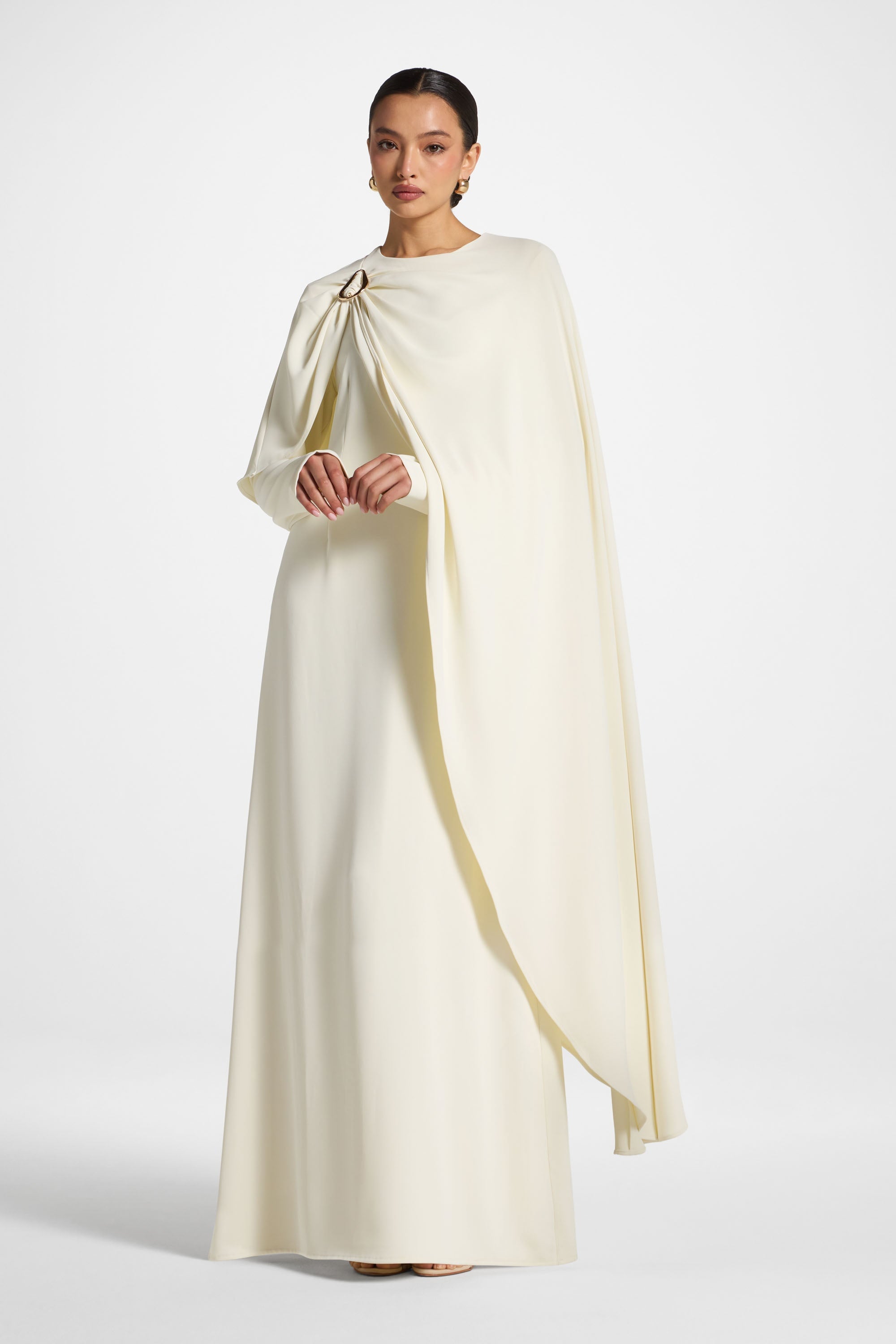 Robe Longue Asymétrique à Cape - Clair de Lune Abayas Modeen