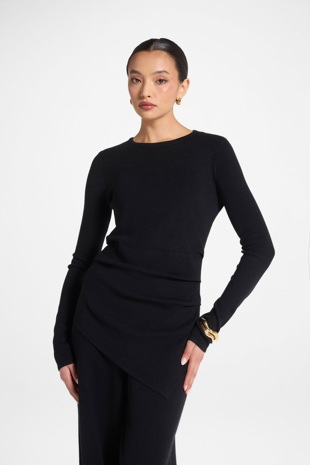 Ensemble Haut & Pantalon en Maille Asymétrique - Noir Abayas Modeen