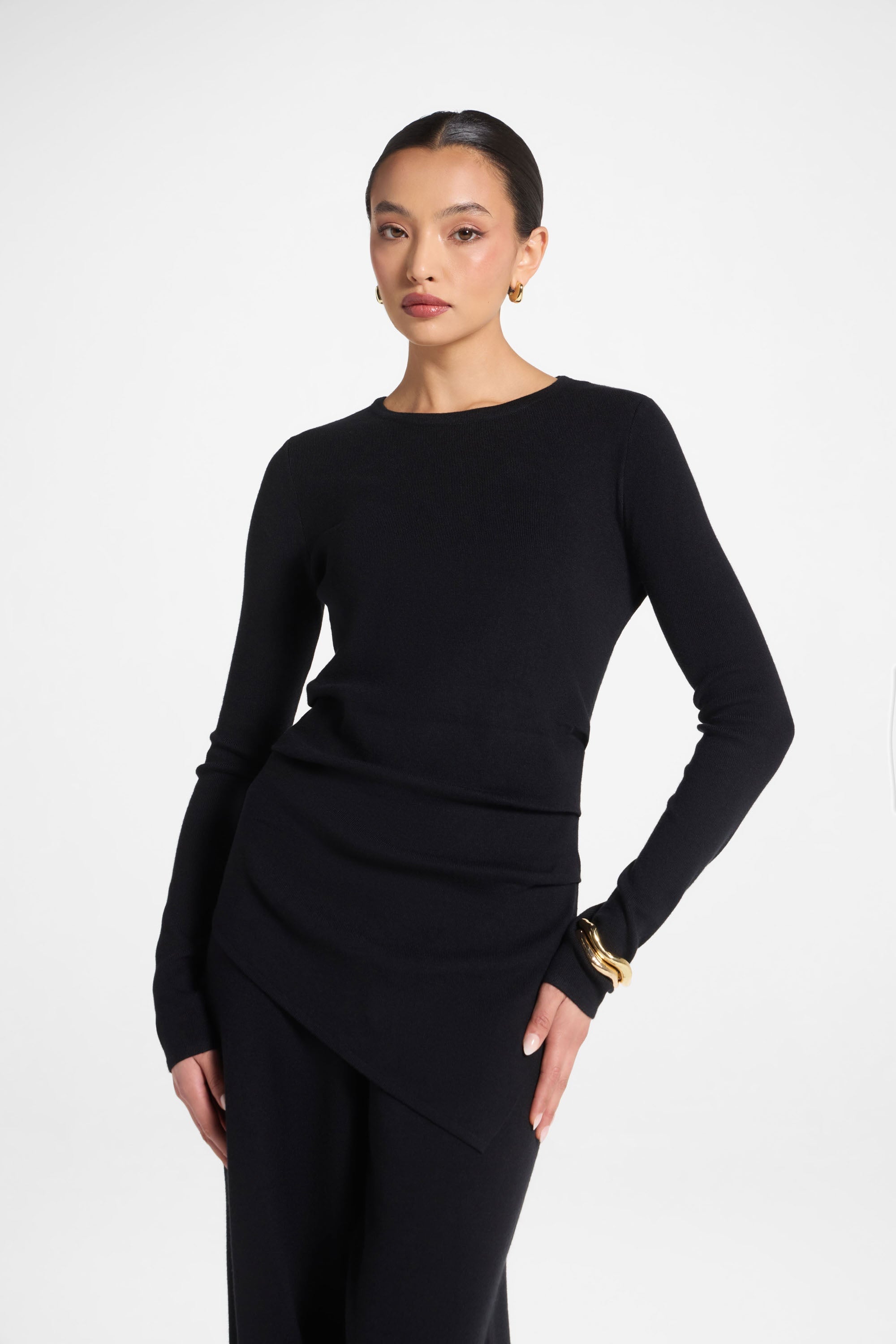 Ensemble Haut & Pantalon en Maille Asymétrique - Noir Abayas Modeen