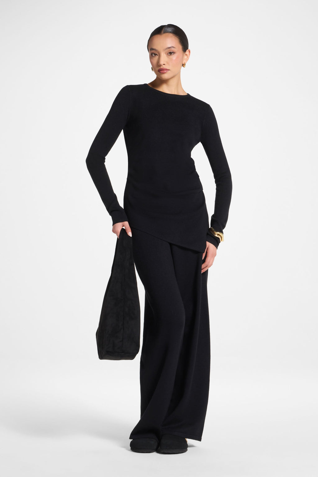 Ensemble Haut & Pantalon en Maille Asymétrique - Noir Abayas Modeen