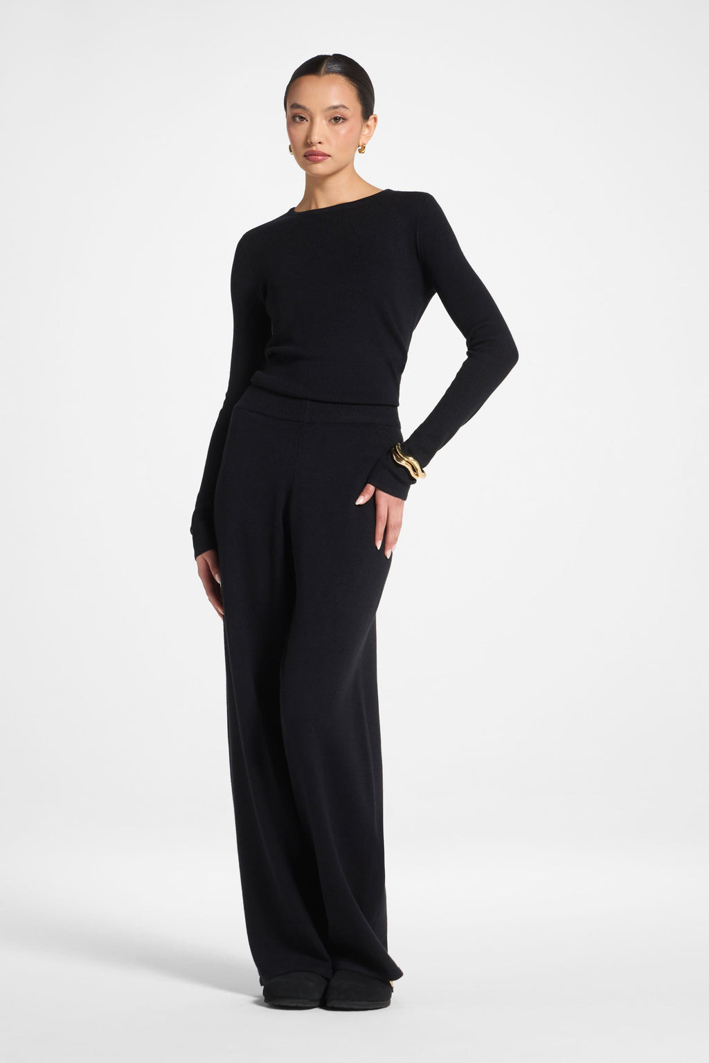 Ensemble Haut & Pantalon en Maille Asymétrique - Noir Abayas Modeen