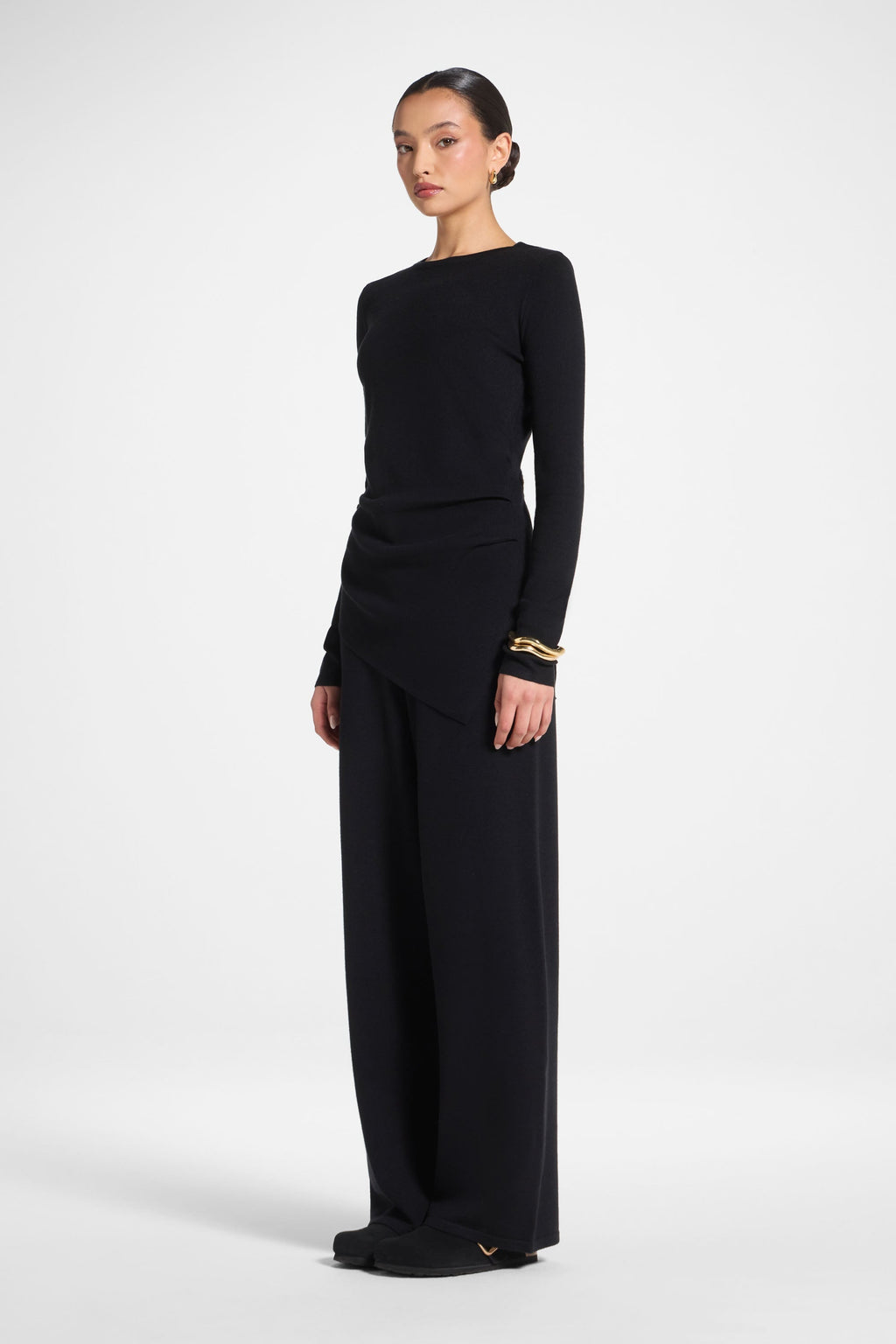 Ensemble Haut & Pantalon en Maille Asymétrique - Noir Abayas Modeen