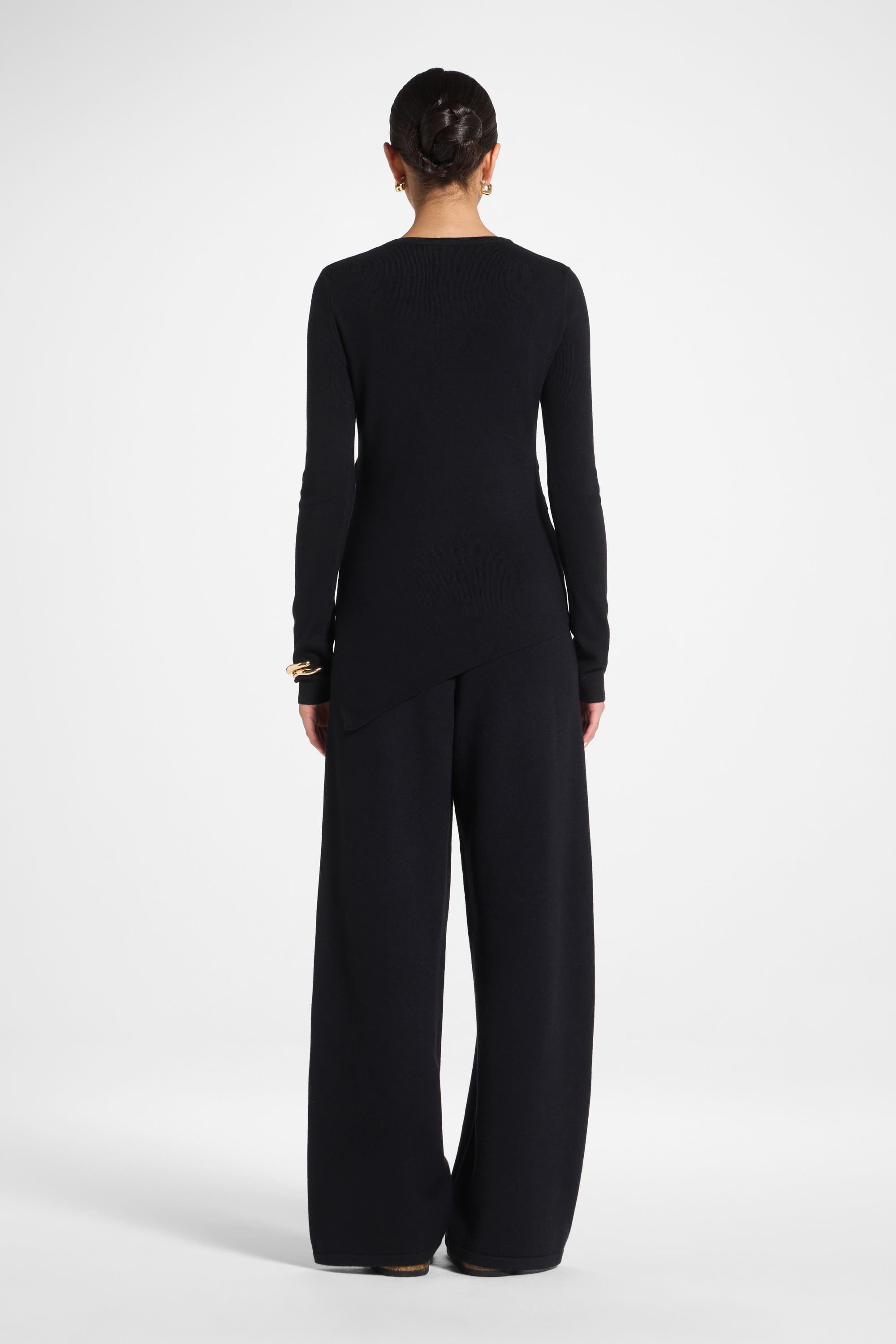 Ensemble Haut & Pantalon en Maille Asymétrique - Noir Abayas Modeen