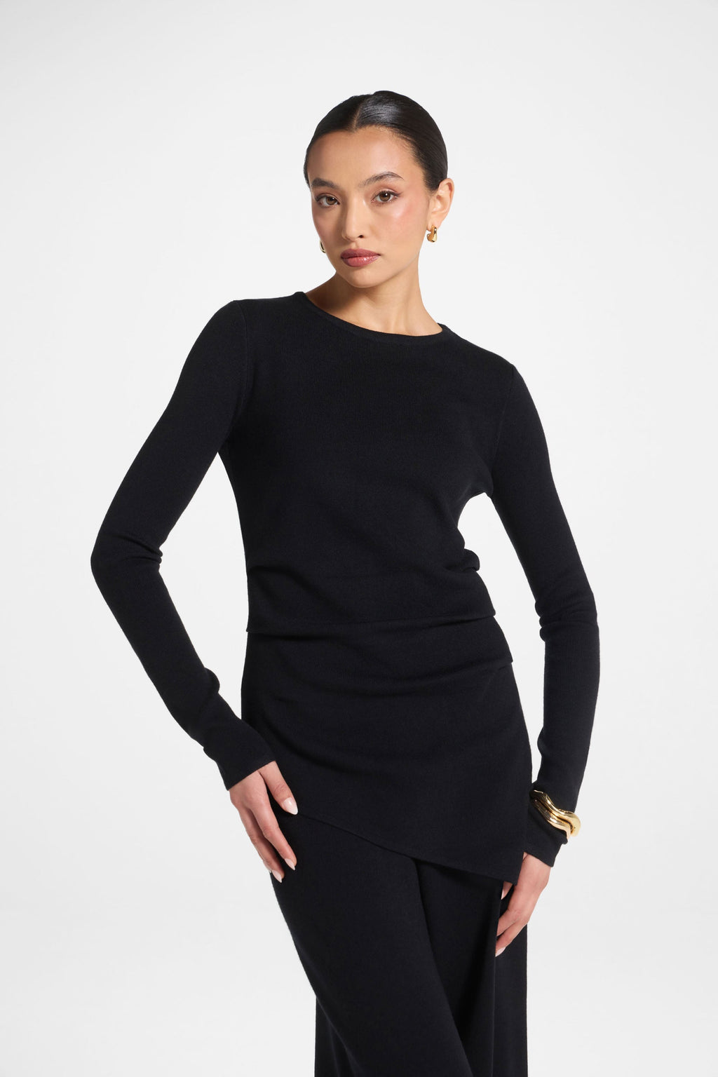 Ensemble Haut & Pantalon en Maille Asymétrique - Noir Abayas Modeen