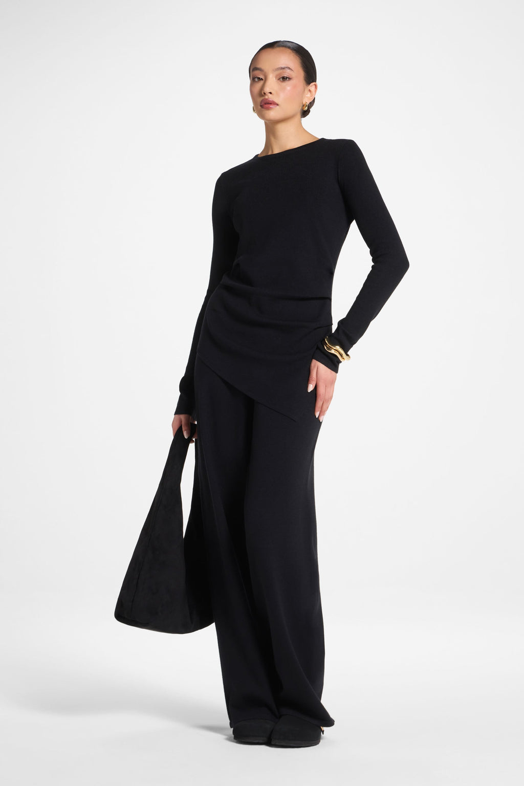 Ensemble Haut & Pantalon en Maille Asymétrique - Noir Abayas Modeen
