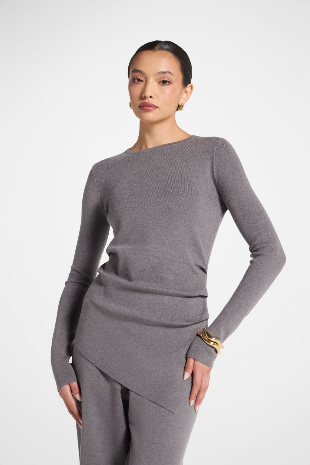 Ensemble Haut & Pantalon en Maille Asymétrique - Anthracite Abayas Modeen