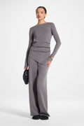 Ensemble Haut & Pantalon en Maille Asymétrique - Anthracite Abayas Modeen