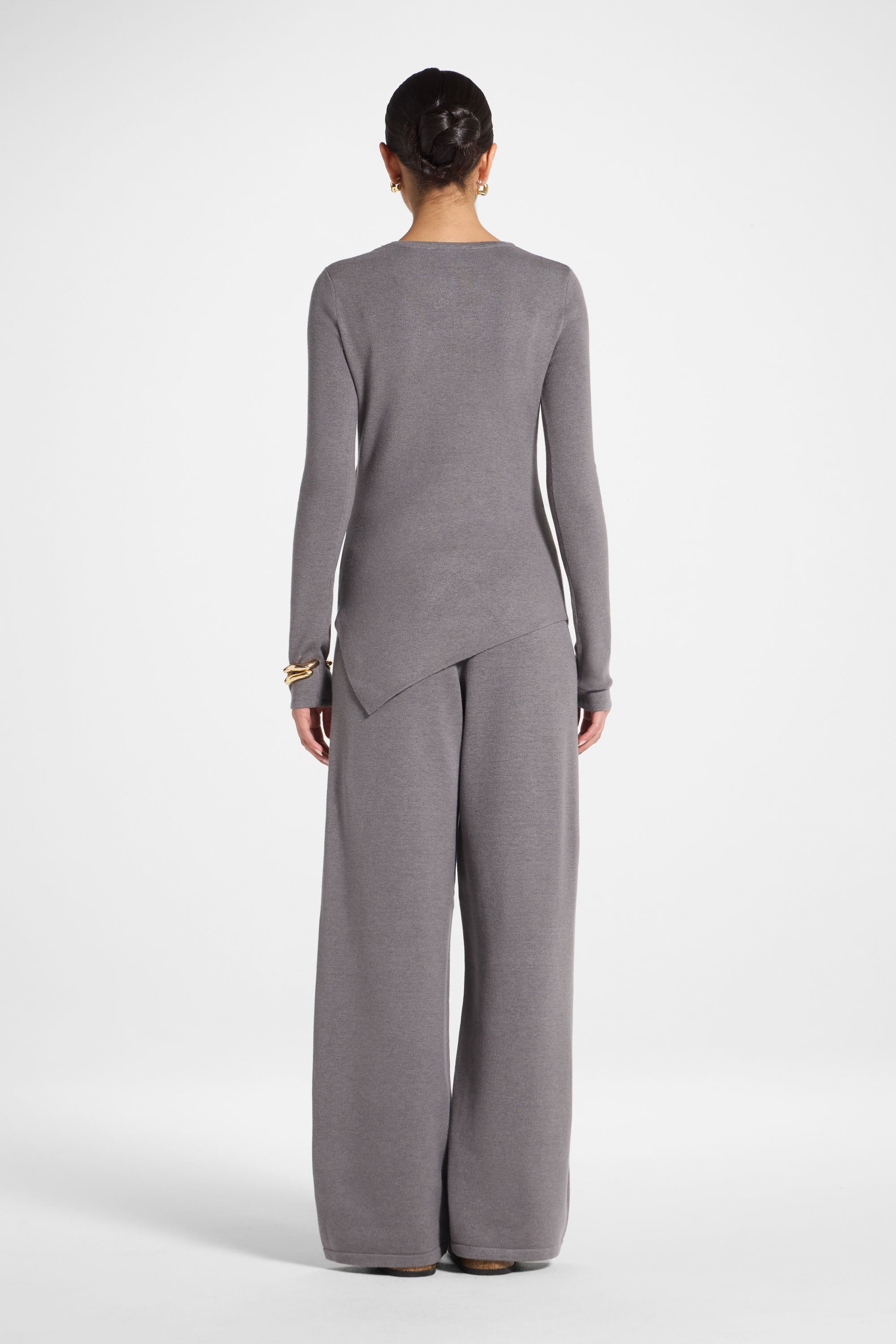 Ensemble Haut & Pantalon en Maille Asymétrique - Anthracite Abayas Modeen