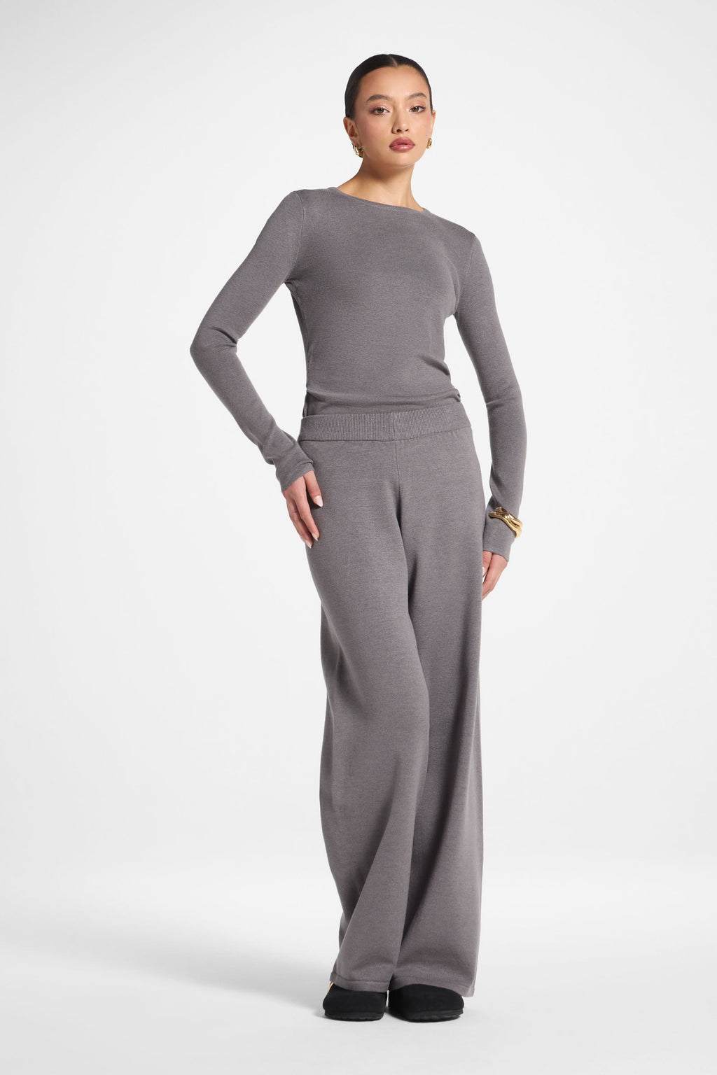 Ensemble Haut & Pantalon en Maille Asymétrique - Anthracite Abayas Modeen
