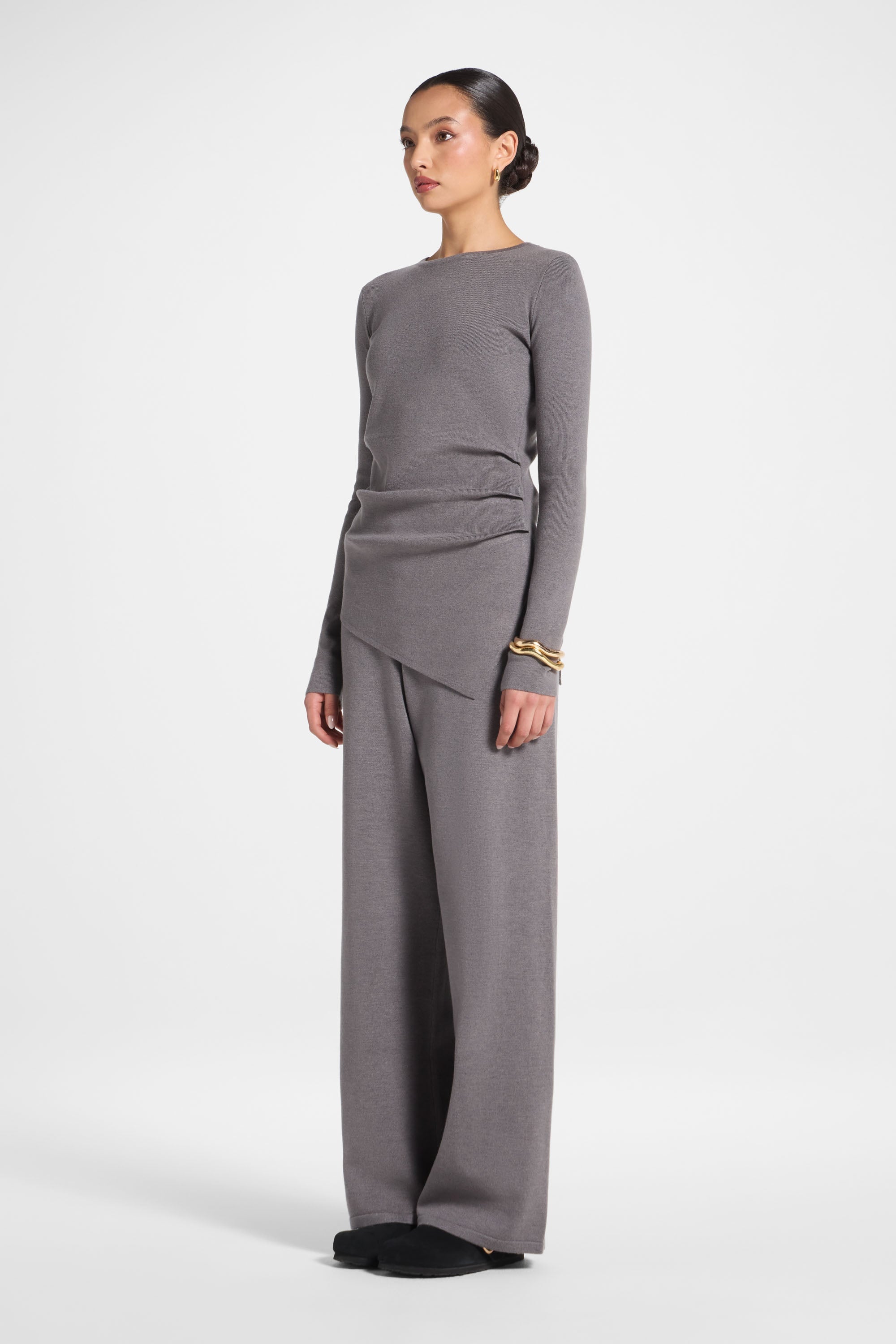 Ensemble Haut & Pantalon en Maille Asymétrique - Anthracite Abayas Modeen