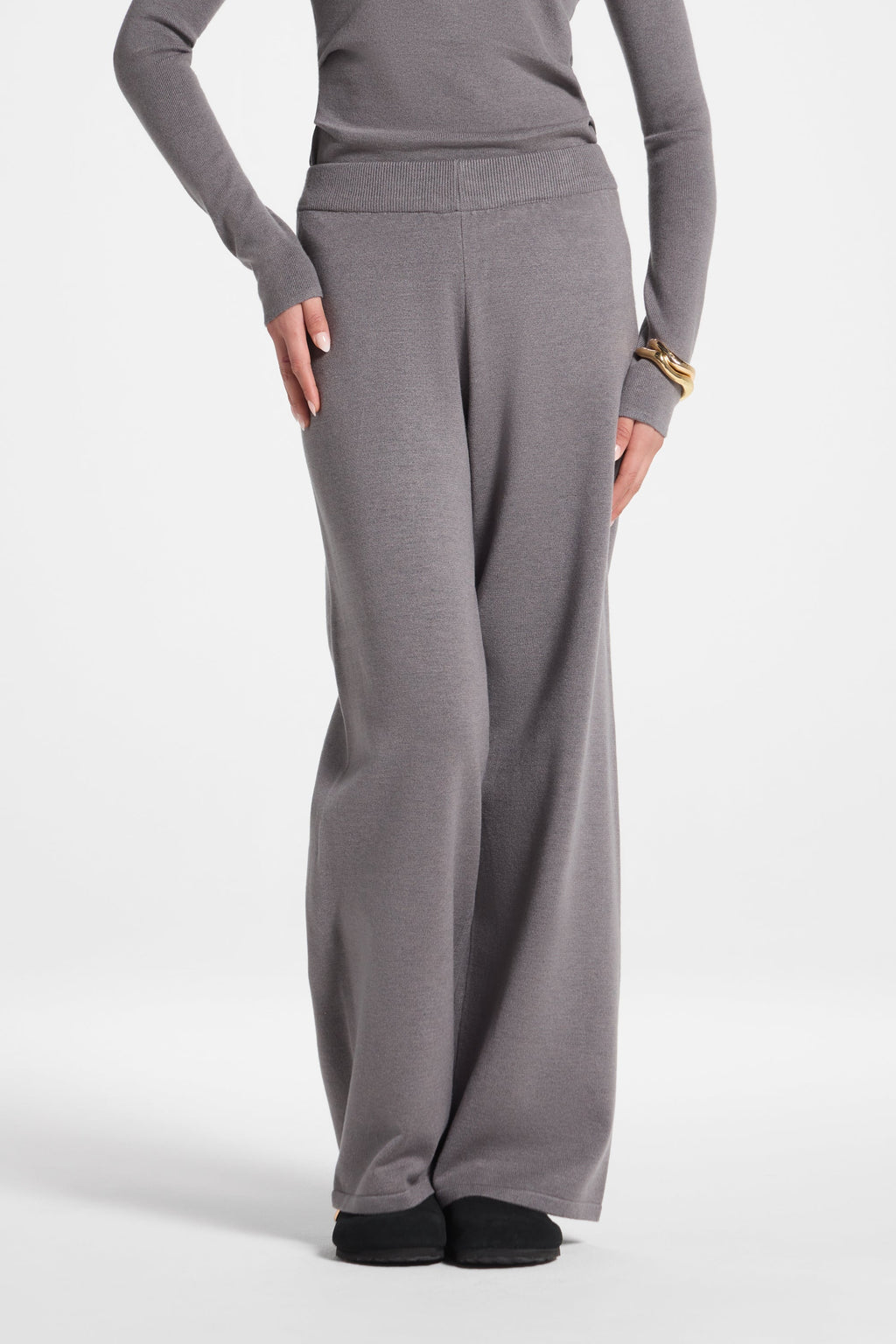 Ensemble Haut & Pantalon en Maille Asymétrique - Anthracite Abayas Modeen