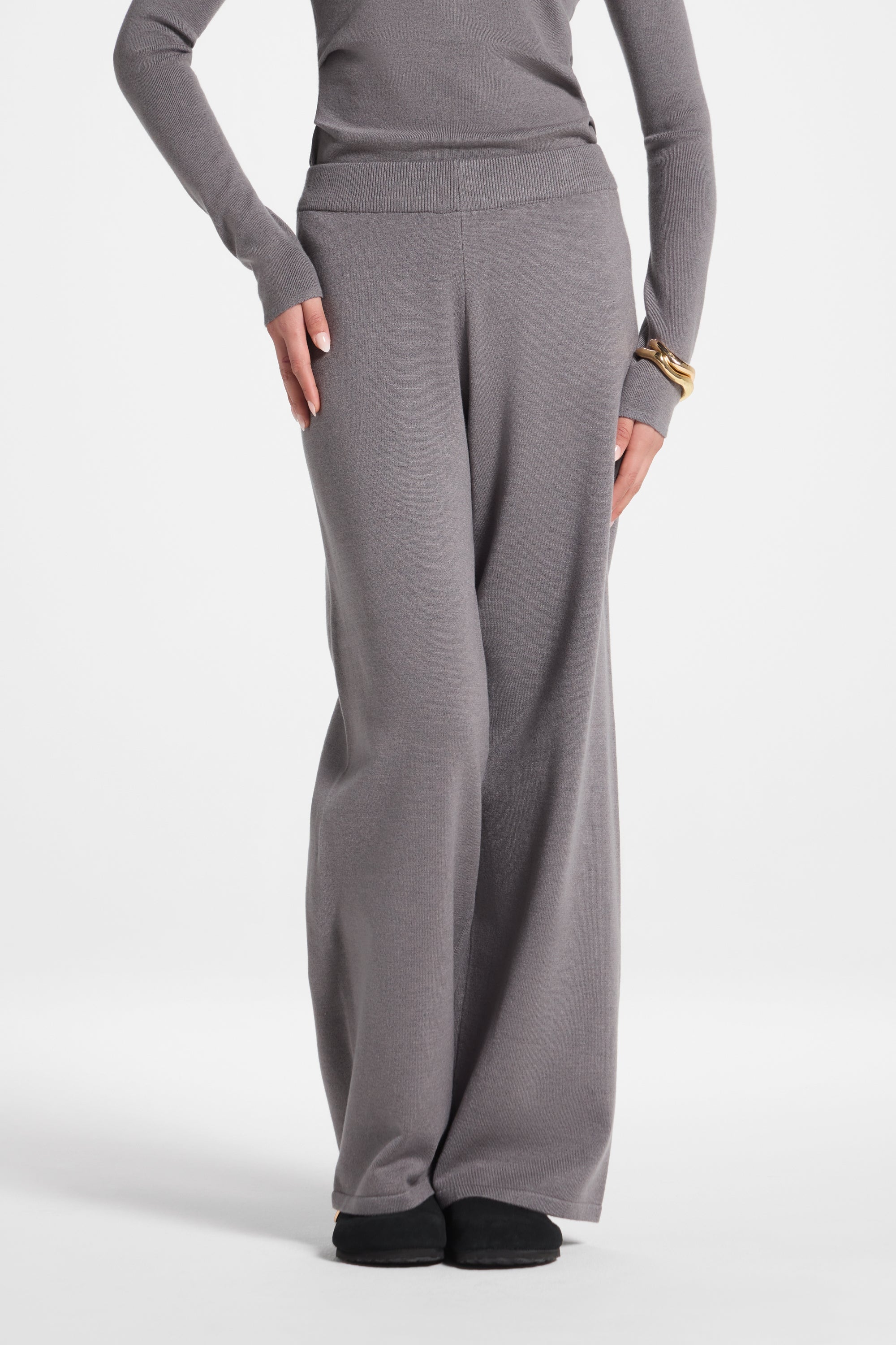 Ensemble Haut & Pantalon en Maille Asymétrique - Anthracite Abayas Modeen