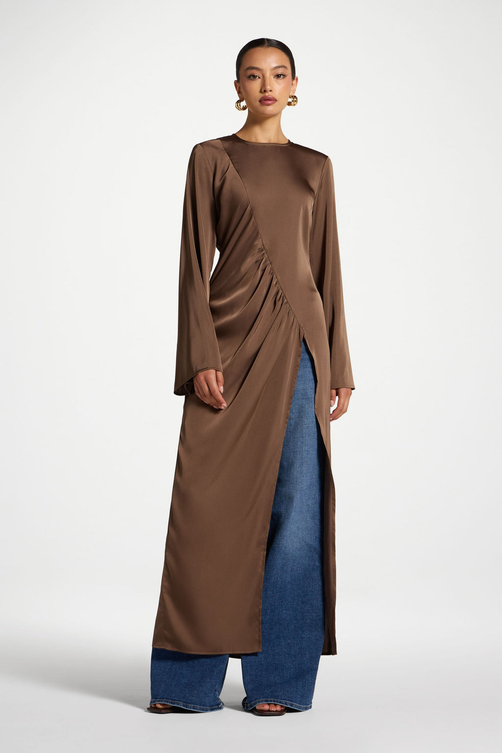 Haut Mi-Long Asymétrique - Marron Abayas Modeen