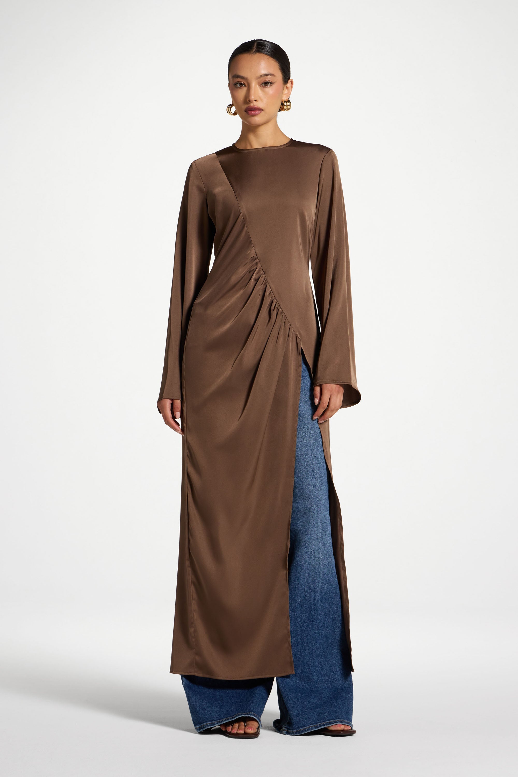 Haut Mi-Long Asymétrique - Marron Abayas Modeen