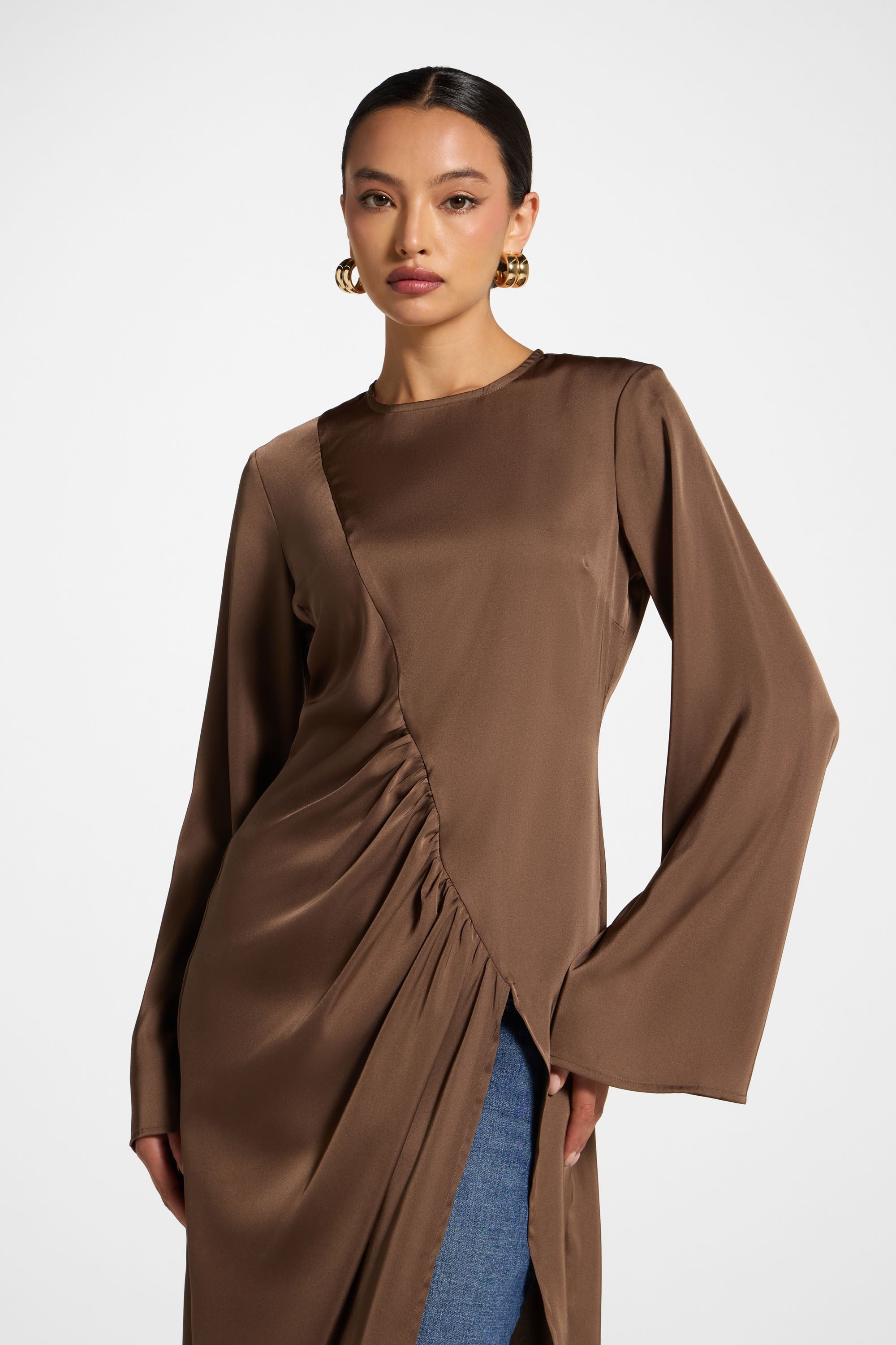 Haut Mi-Long Asymétrique - Marron Abayas Modeen