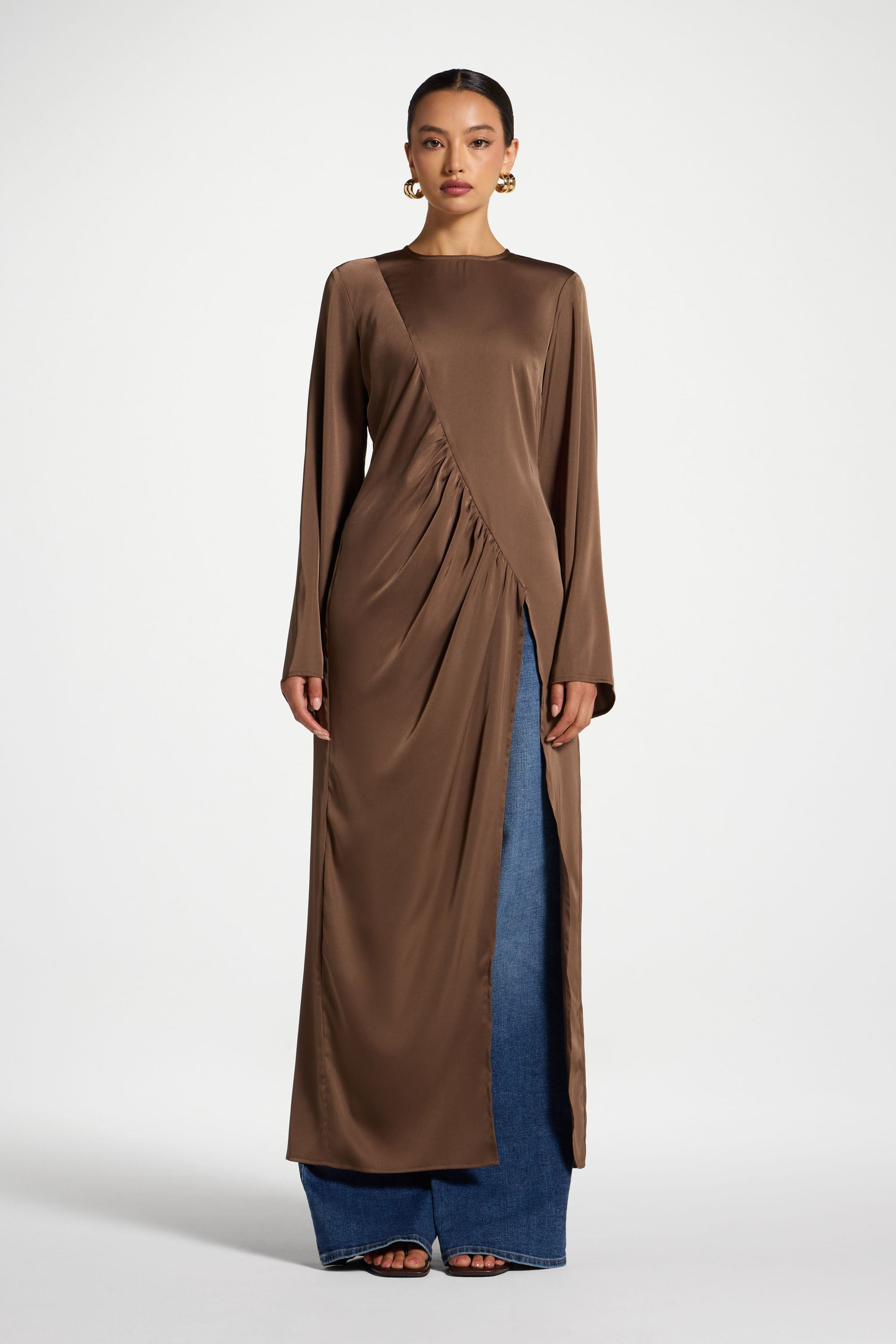 Haut Mi-Long Asymétrique - Marron Abayas Modeen