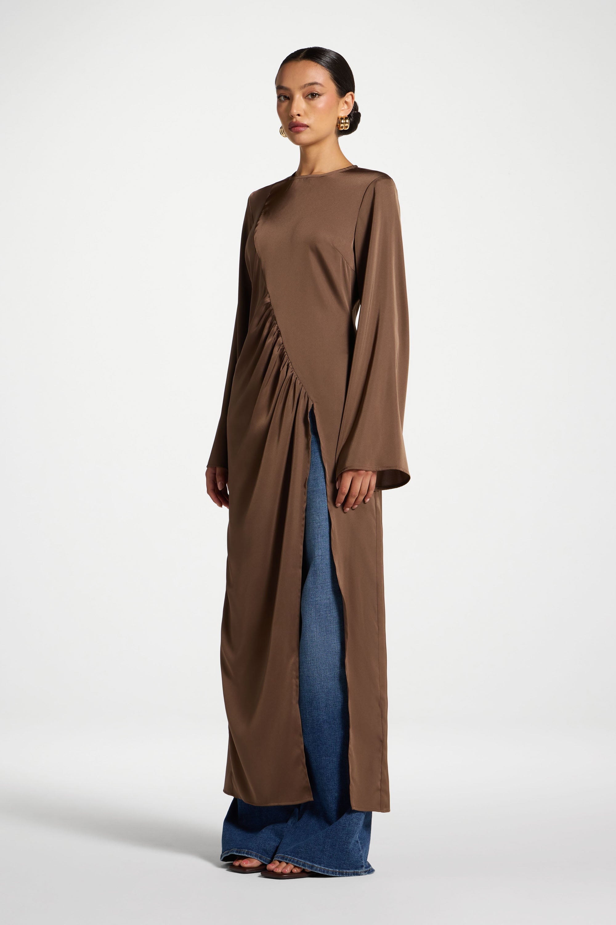 Haut Mi-Long Asymétrique - Marron Abayas Modeen