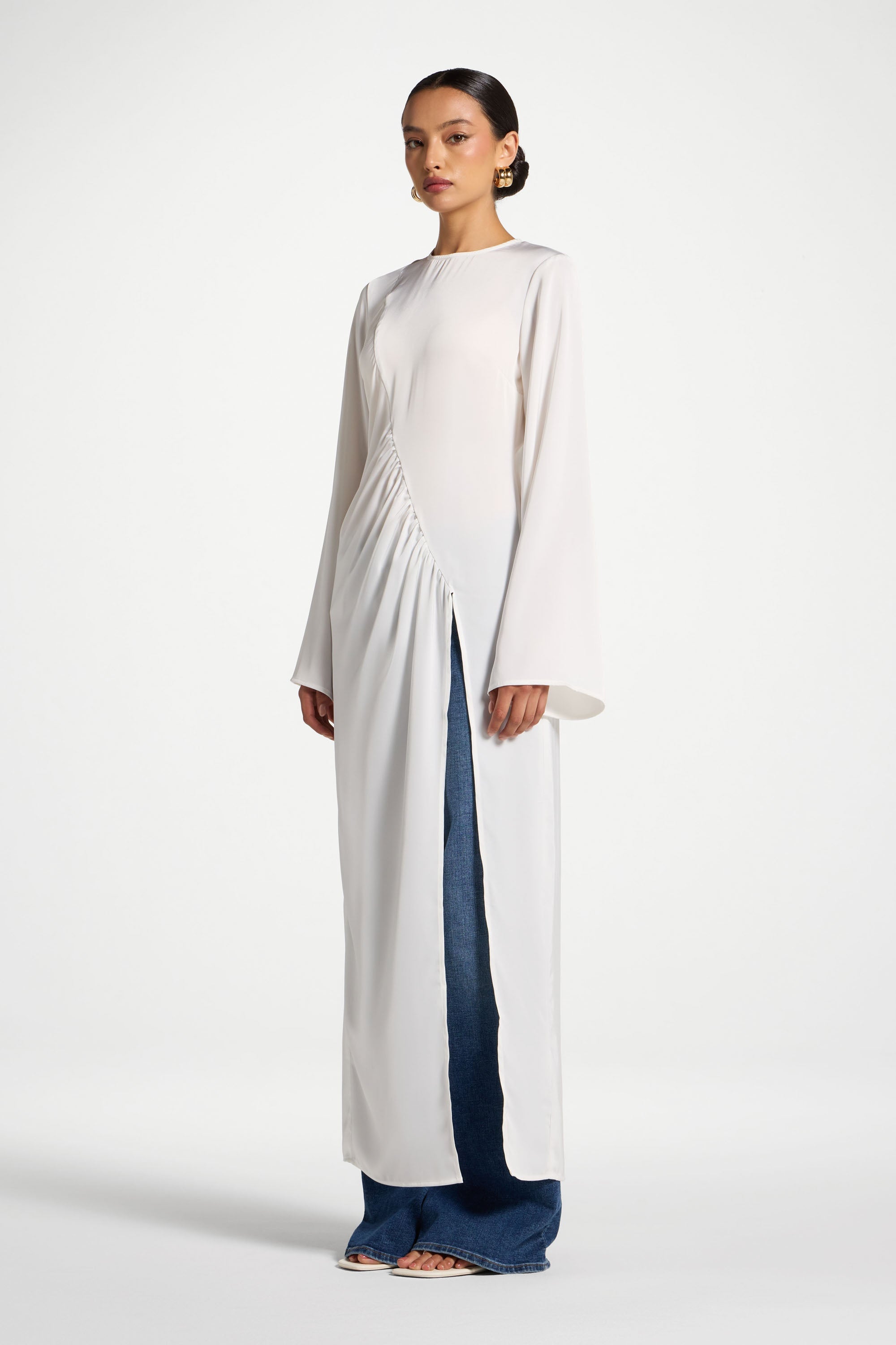 Haut Mi-Long Asymétrique - Blanc Abayas Modeen