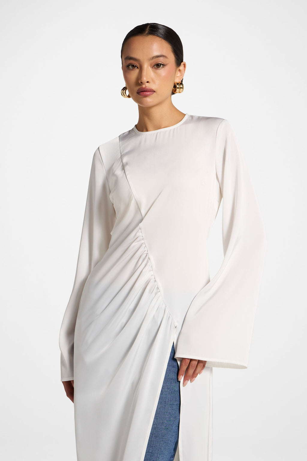Haut Mi-Long Asymétrique - Blanc Abayas Modeen