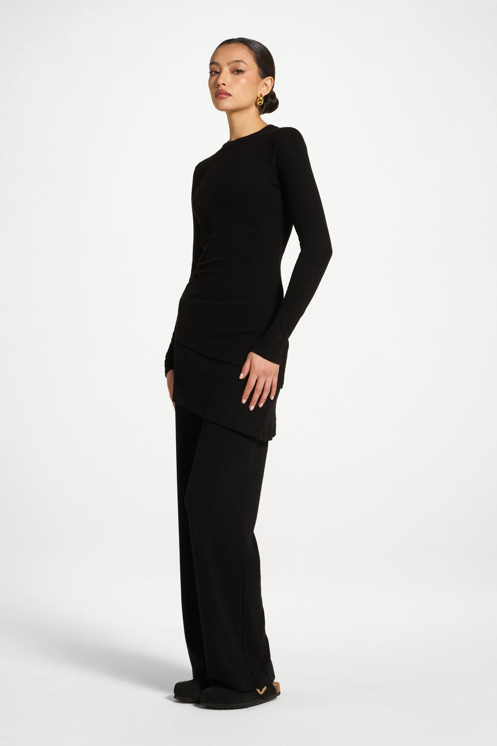 Haut Froncé Asymétrique en Maille - Noir Abayas Modeen