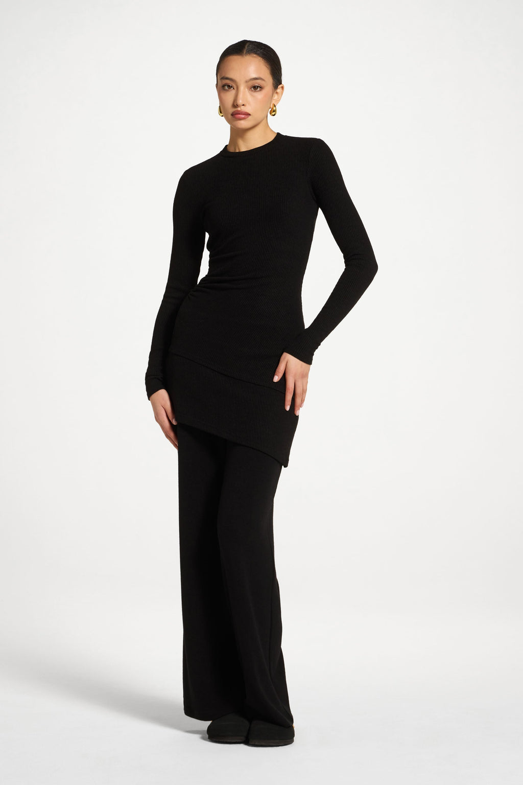 Haut Froncé Asymétrique en Maille - Noir Abayas Modeen
