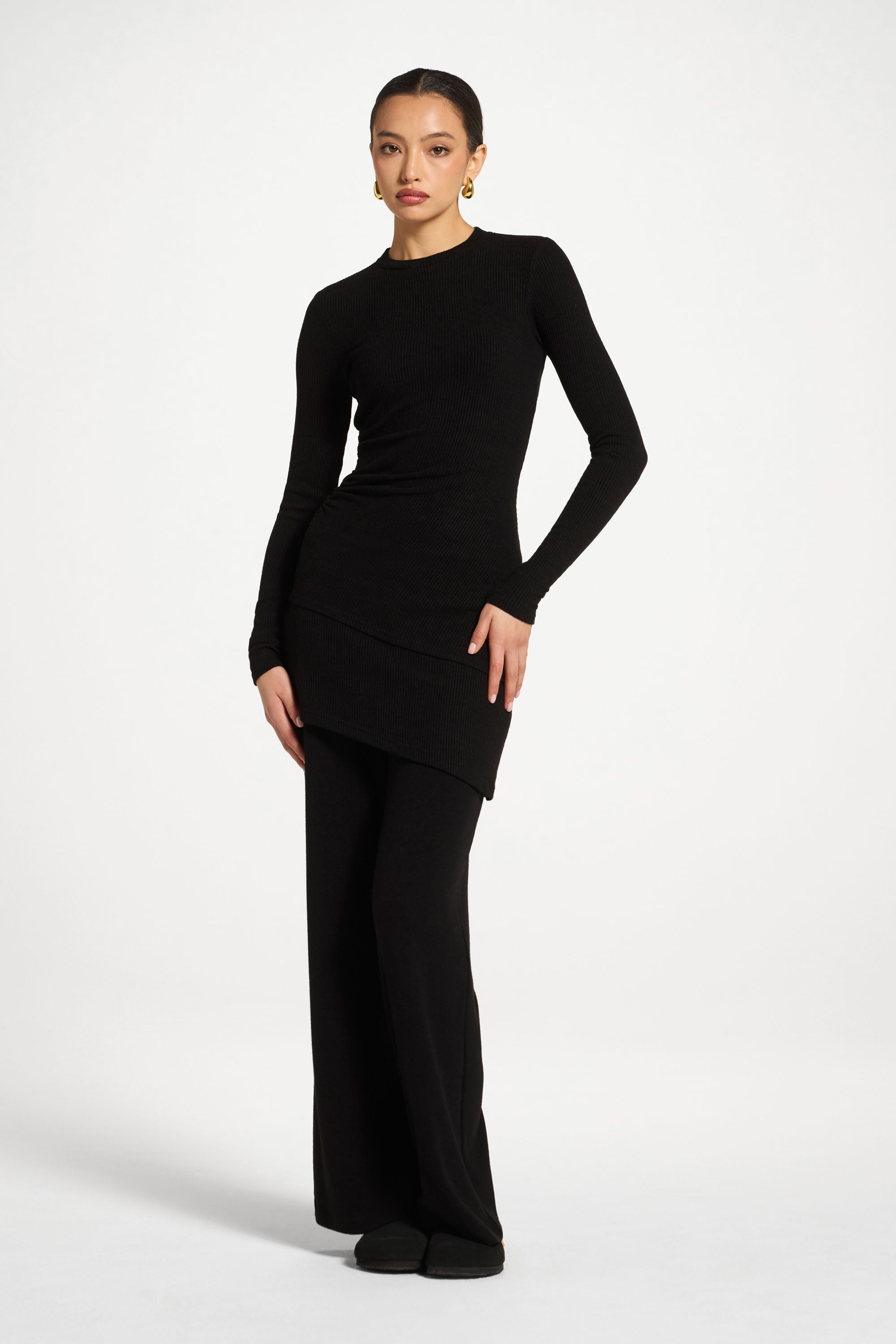 Haut Froncé Asymétrique en Maille - Noir Abayas Modeen