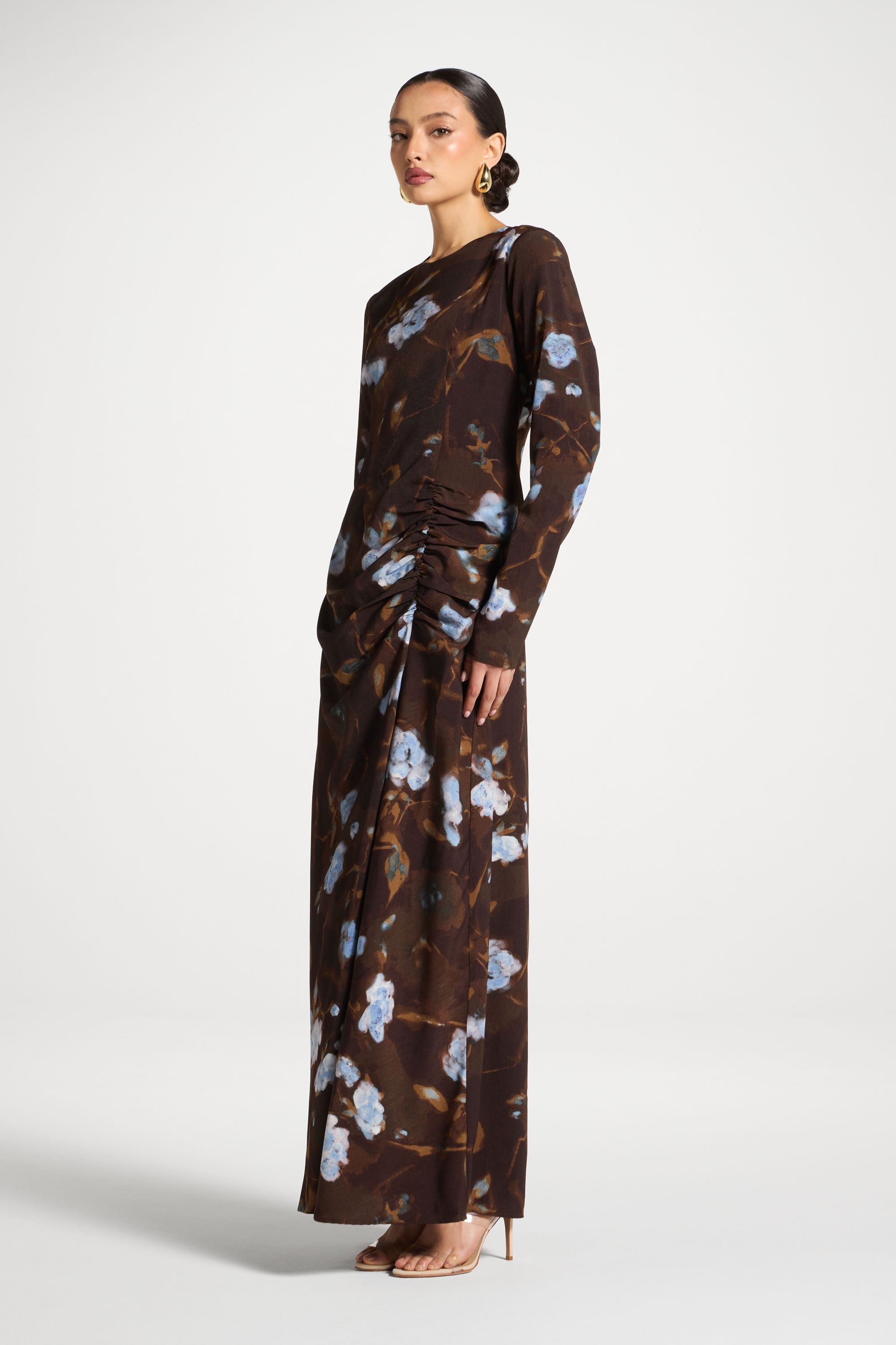 Robe Longue Froncée Asymétrique - Pétales de Cacao Abayas Modeen