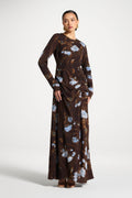 Robe Longue Froncée Asymétrique - Pétales de Cacao Abayas Modeen