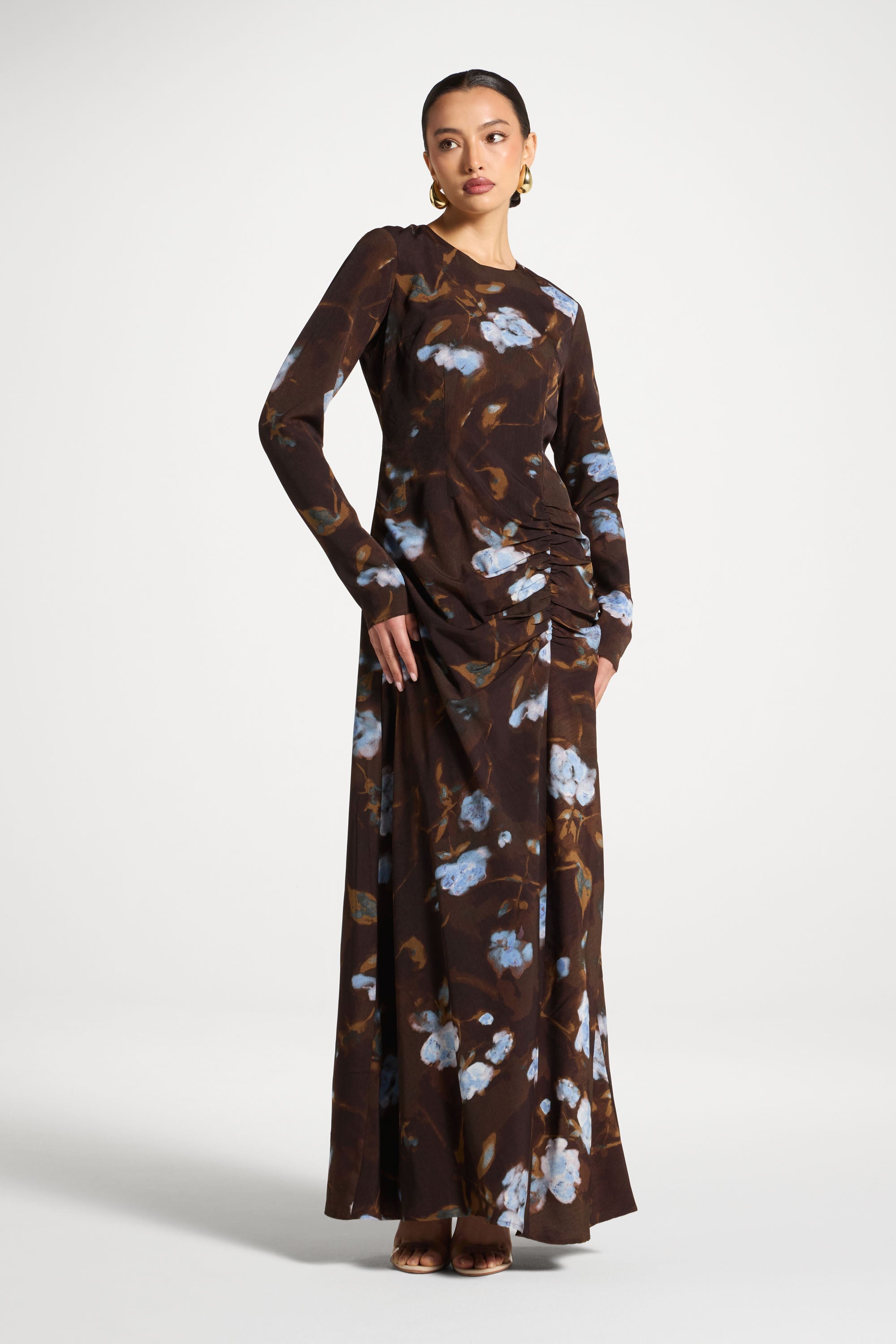 Robe Longue Froncée Asymétrique - Pétales de Cacao Abayas Modeen