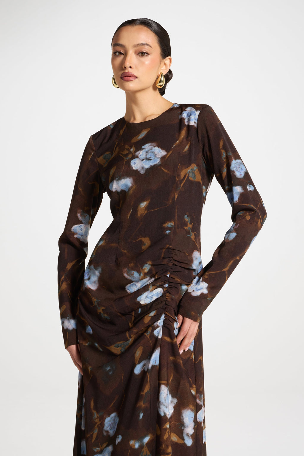 Robe Longue Froncée Asymétrique - Pétales de Cacao Abayas Modeen