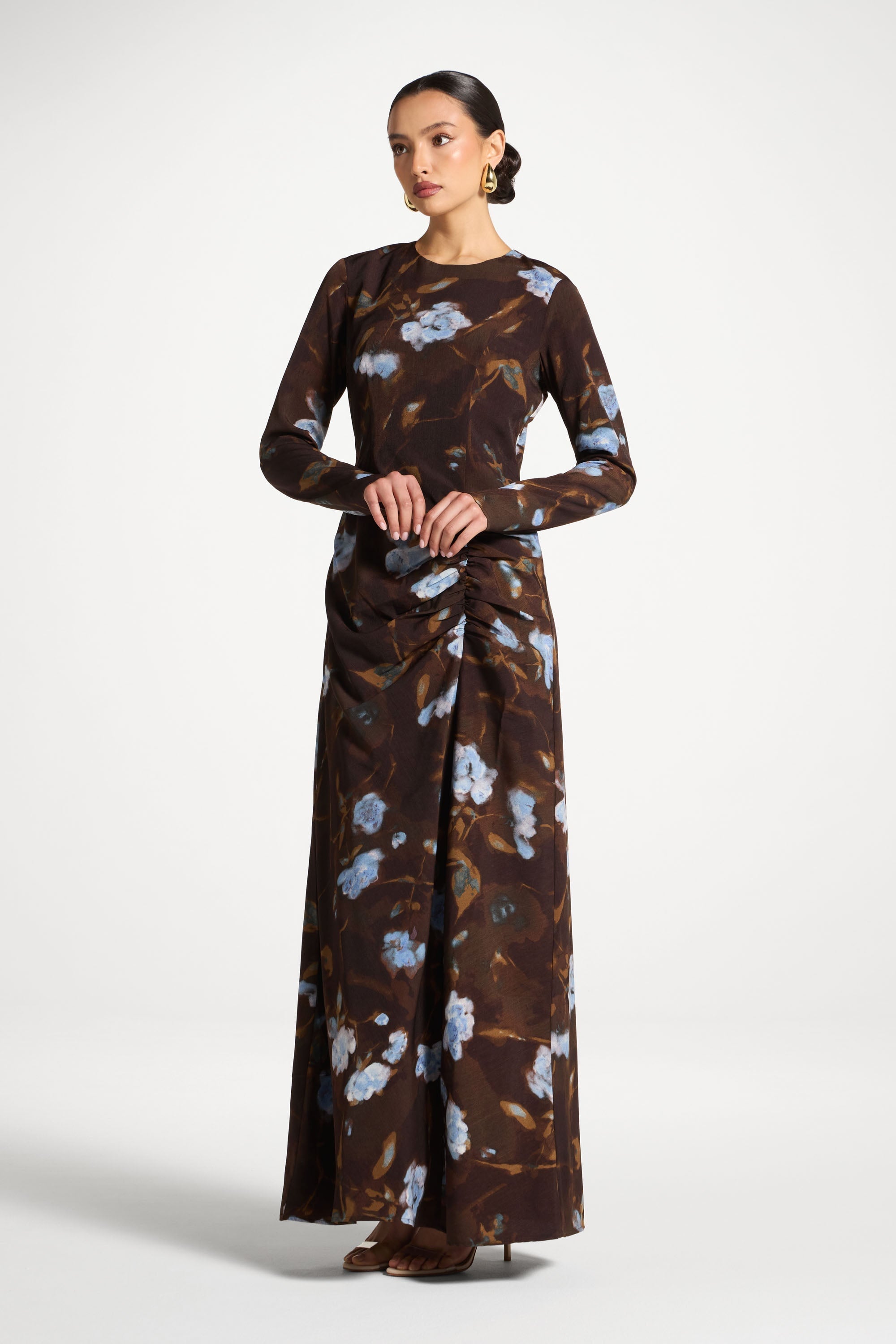 Robe Longue Froncée Asymétrique - Pétales de Cacao Abayas Modeen